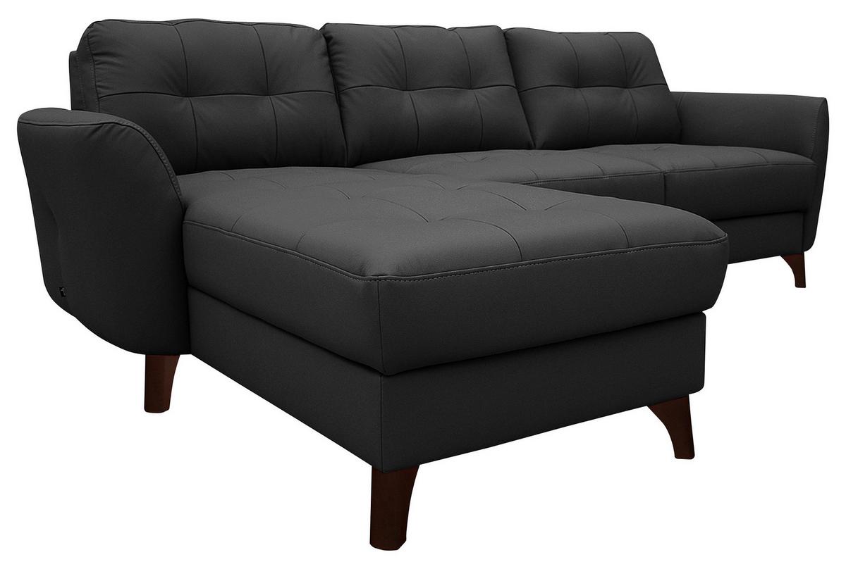 Ecksofa Nordic Schwarz S: 238x168 cm - Buchefarben/Schwarz, Design, Leder/Textil (238/168cm) - Livetastic