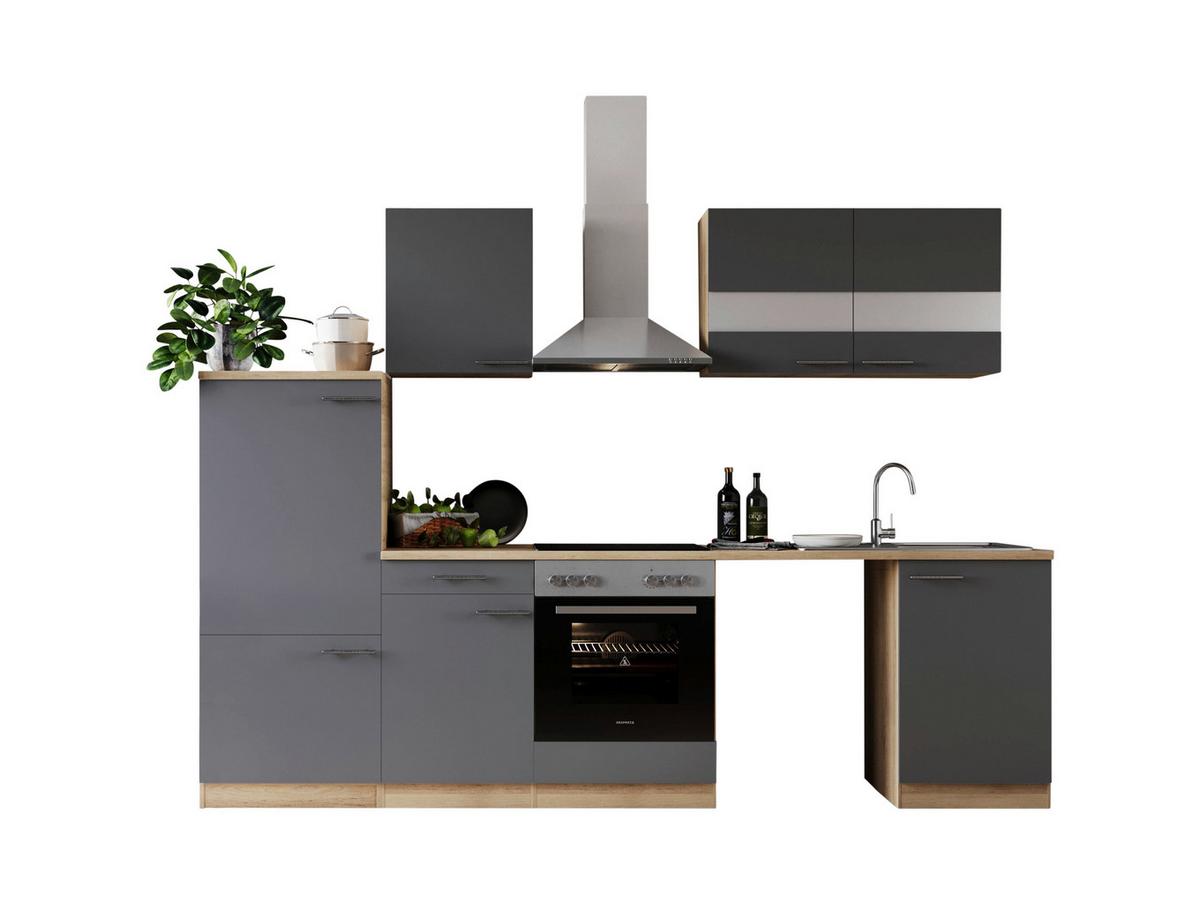 Küchenblock Merle Grau B: 280 cm - Eichefarben/Grau, Basics, Glas/Holzwerkstoff (280cm) - Respekta