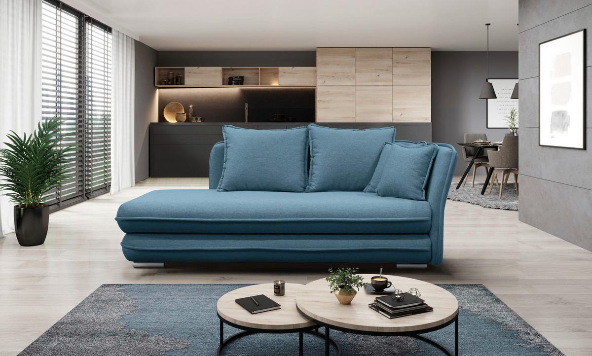 Relaxliege Latte L: 224 cm Petrol mit Bettkasten - Blau/Silberfarben, Design, Textil (224/84-99/107cm) - MID.YOU