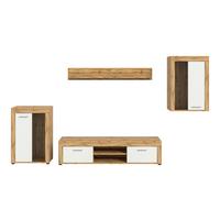 Wohnwand Jam Eiche Wotan Dekor B: 310cm - Silberfarben/Eiche Wotan, Design, Glas/Holzwerkstoff (310/169/35cm) - MID.YOU