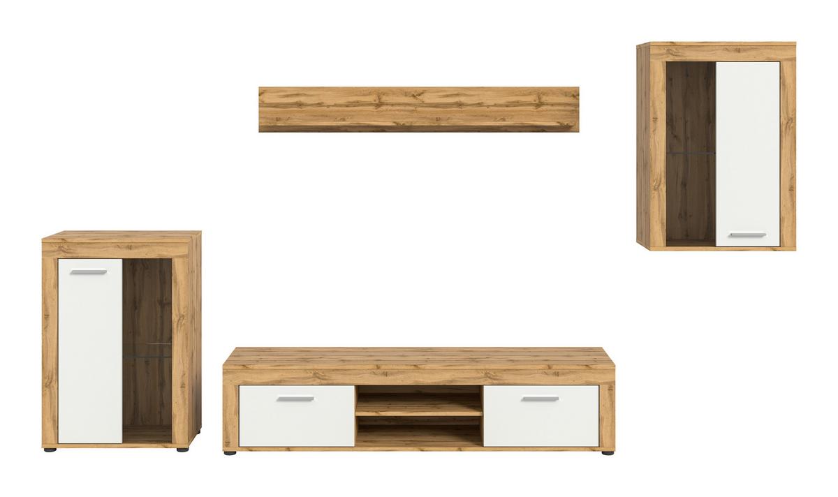 Wohnwand Jam Eiche Wotan Dekor B: 310cm - Silberfarben/Eiche Wotan, Design, Glas/Holzwerkstoff (310/169/35cm) - MID.YOU