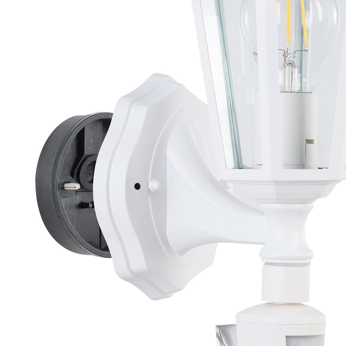 Außenwandleuchte Mit Bewegungsmelder 1x 60 W E27 - Klar/Weiß, Basics, Glas/Metall (16,5/23,5/42,5cm) - Eglo