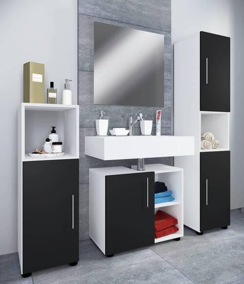 Badmöbel-Set 4-Tlg. Flandu II B: 122 cm Schwarz/Weiß - Schwarz/Weiß, MODERN, Holzwerkstoff (122cm) - MID.YOU