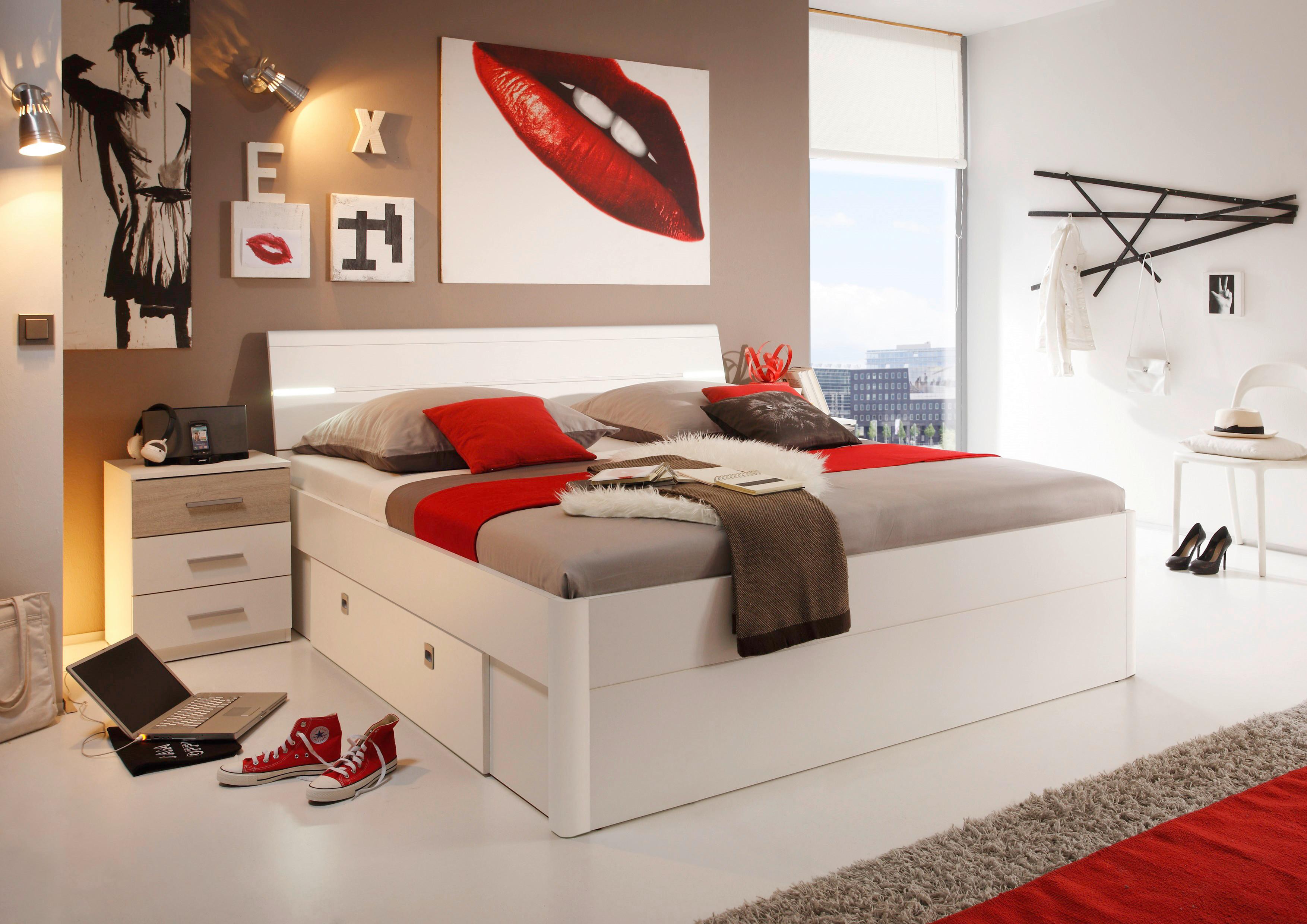 Bett inkl. Laden + Led 180x200 Mars, Weiß - Weiß, MODERN (180/200cm) - MID.YOU