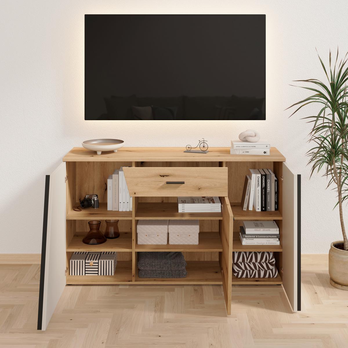 Sideboard Venedig NEW Eichefarben/Kaschmir B: 150 cm - Kaschmir/Eichefarben, MODERN, Holzwerkstoff (150/87/40cm)
