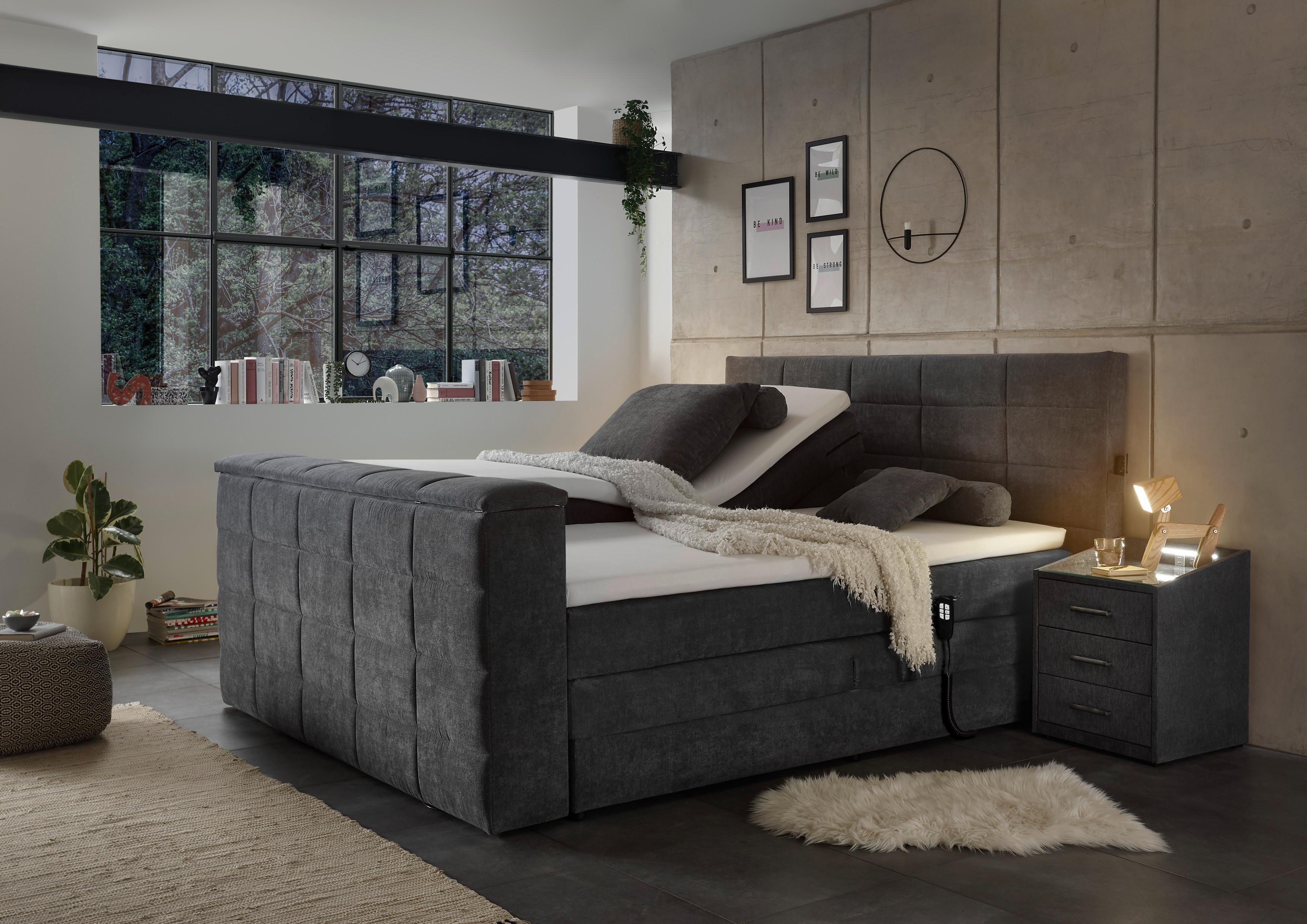 Boxspringbett Mit Topper 180x200 Cm Demver - Anthrazit, KONVENTIONELL, Textil (180/200cm) - Carryhome
