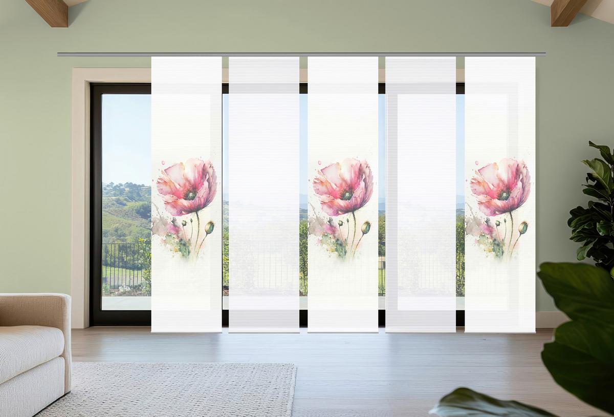 Flächenvorhang Meliora 5er Set - Salbeigrün/Rosa, Natur, Textil (60/245cm)