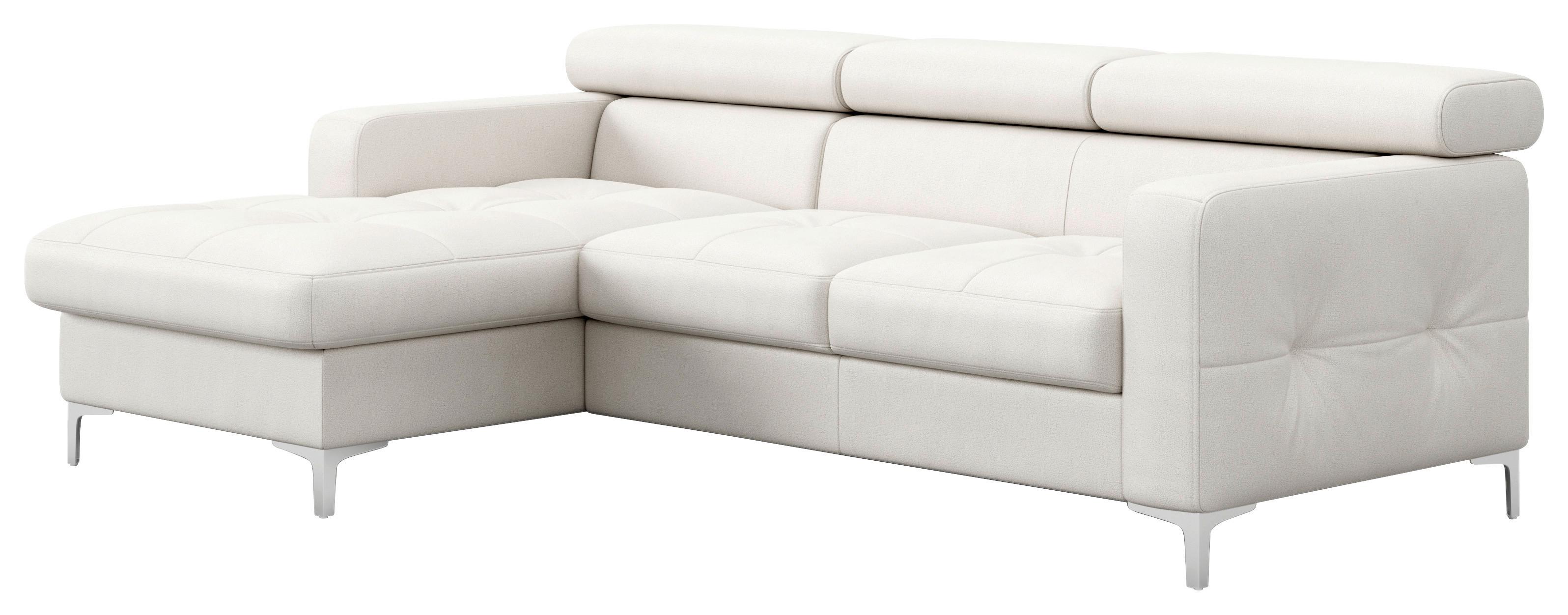 Ecksofa mit Schlaffunktion Sammy Hellgrau Leder - Chromfarben/Hellgrau, Design, Leder (168/227cm) - Livetastic