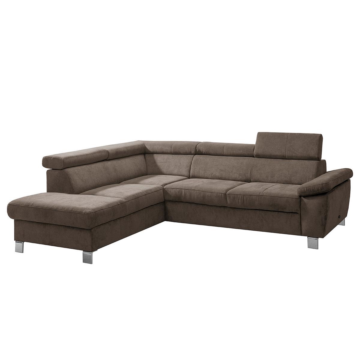 Ecksofa Lugano Mikrofaser Dunkelbraun 208x248 - Chromfarben/Dunkelbraun, Design, Textil (208/248cm) - Livetastic