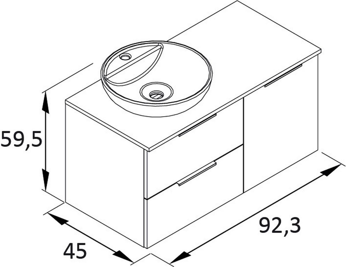 Waschbecken Mit Unterschrank Alessio B: 92,3 Cm Grau - Platinfarben/Weiß Hochglanz, MODERN, Keramik/Holzwerkstoff (92,3cm) - MID.YOU