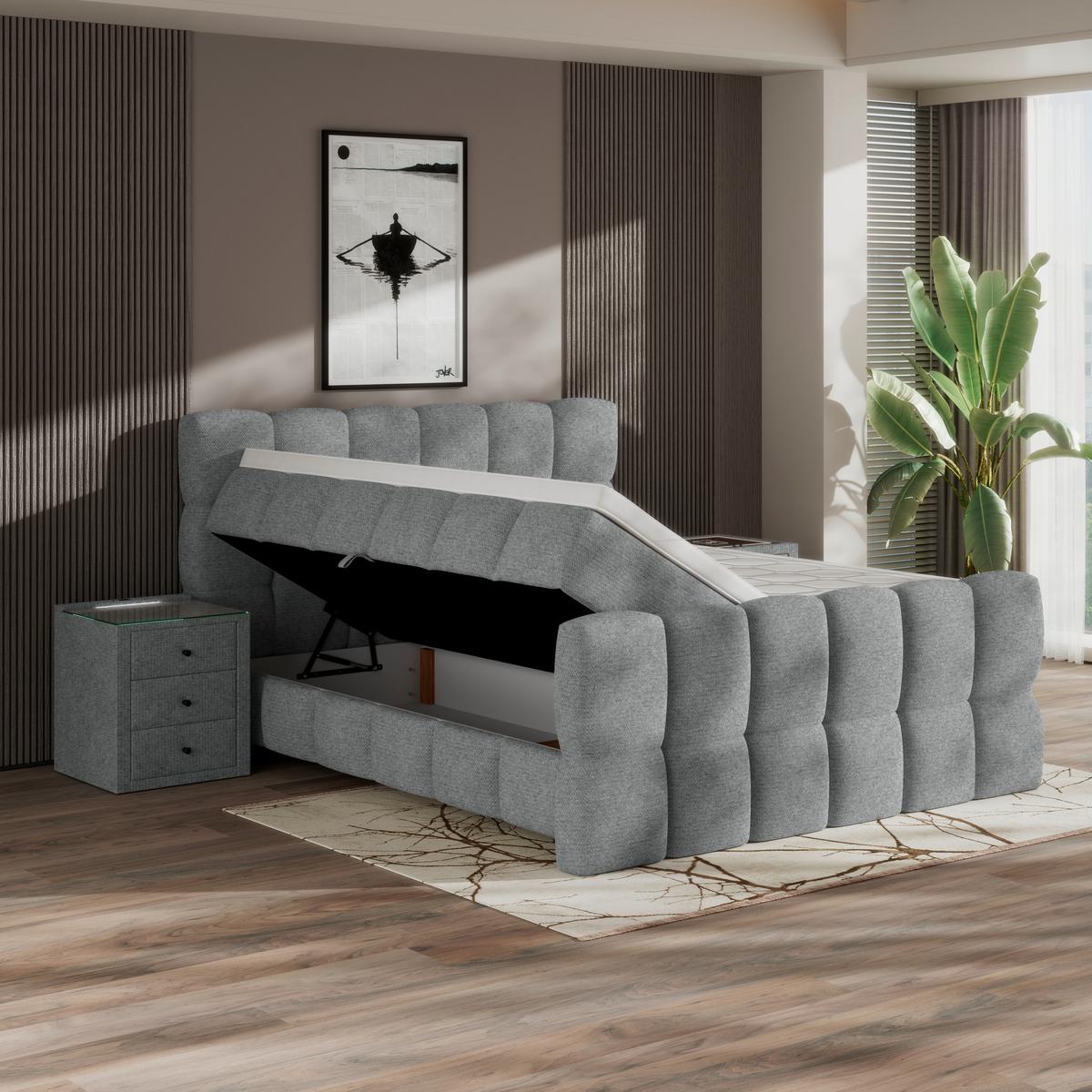 Boxspringbett Brisbane inkl. Bettkasten 200x200 - Schwarz/Grau, Trend, Holz/Holzwerkstoff (200/200cm) - Sembella
