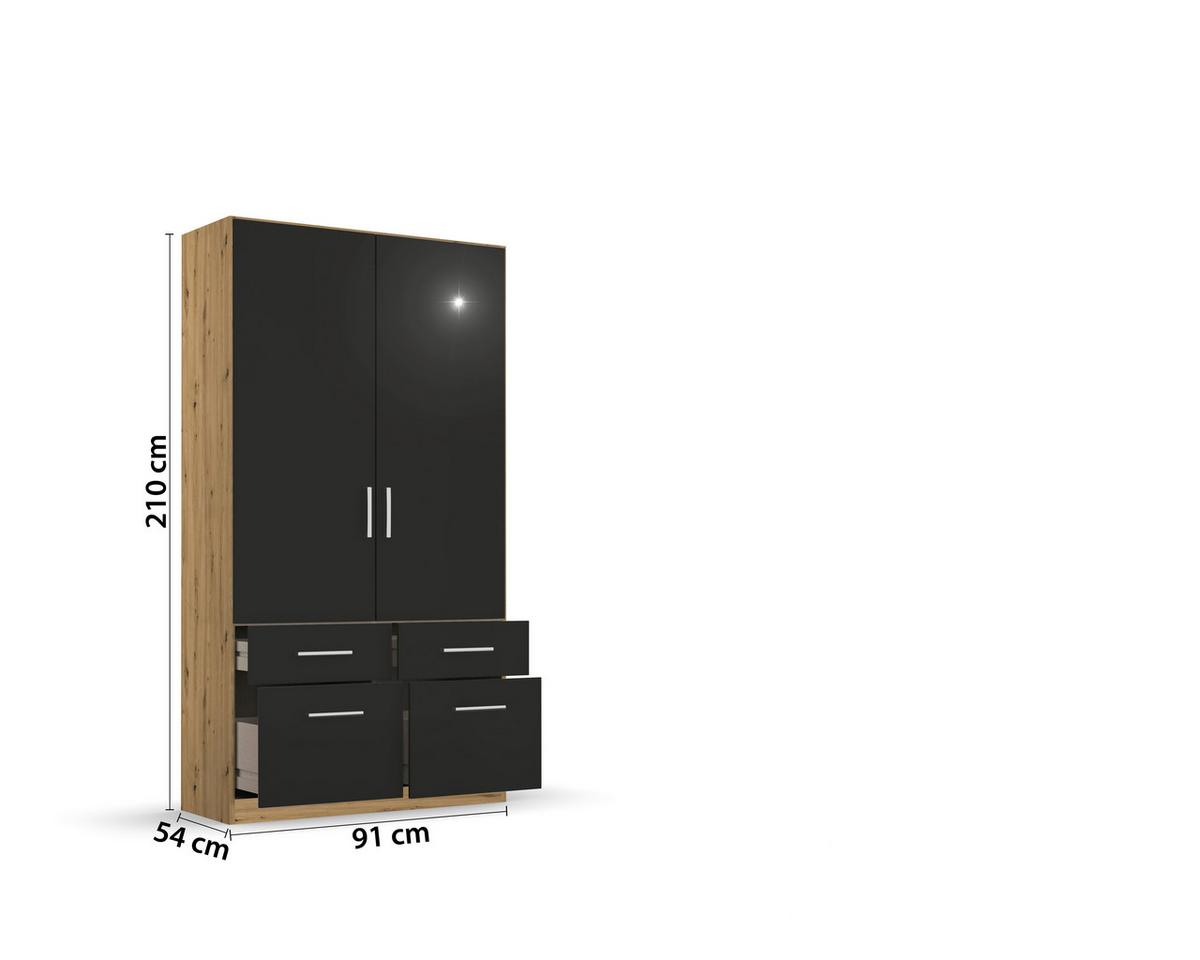Drehtürenschrank Berlin Eiche Artisan/grau B: 91 Cm - Eiche Artisan/Grau, MODERN, Holzwerkstoff (91/210/54cm) - Rauch Möbel