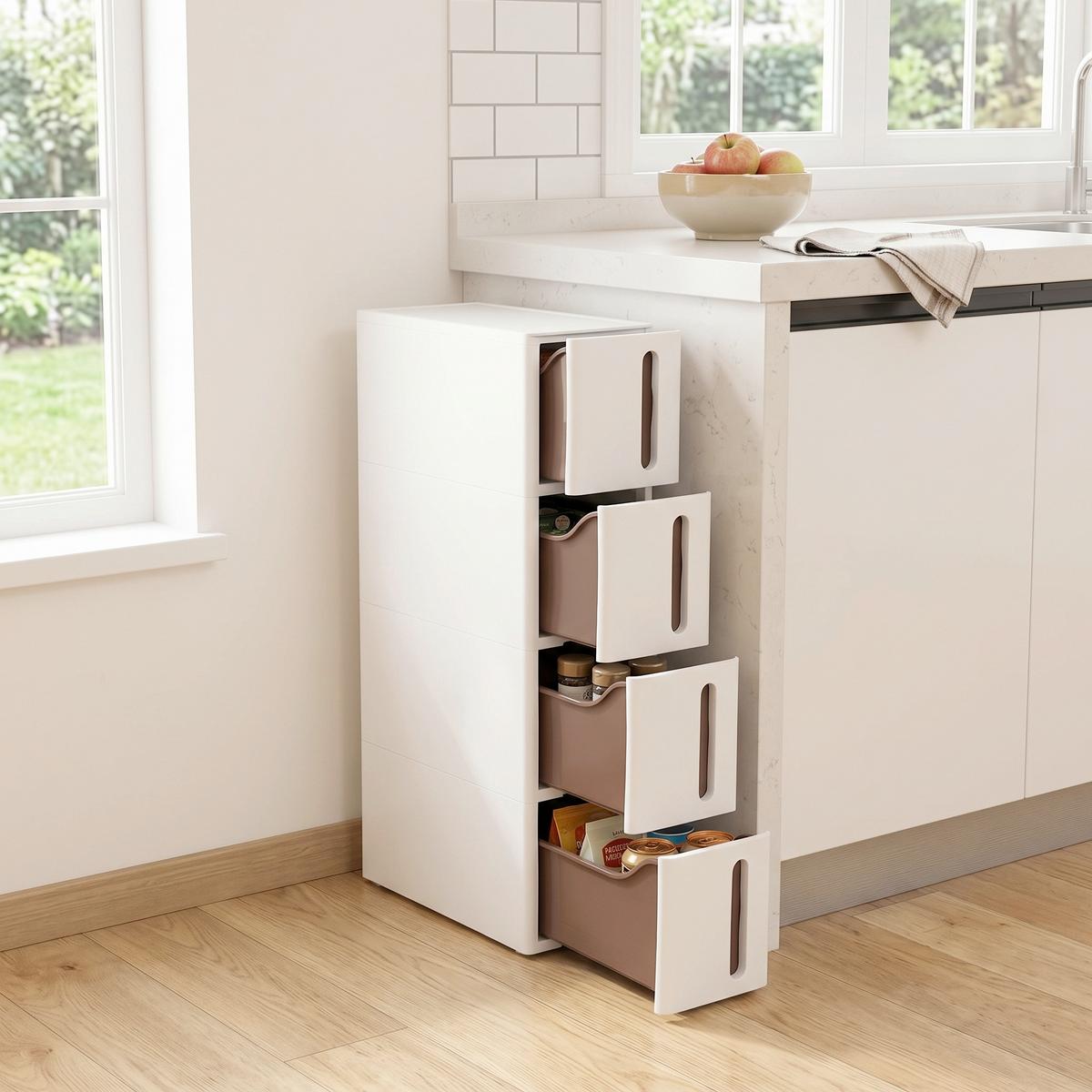 KÜCHENREGAL Braun, Weiß B: 17 cm - Braun/Weiß, Basics, Kunststoff (17/83/45cm)