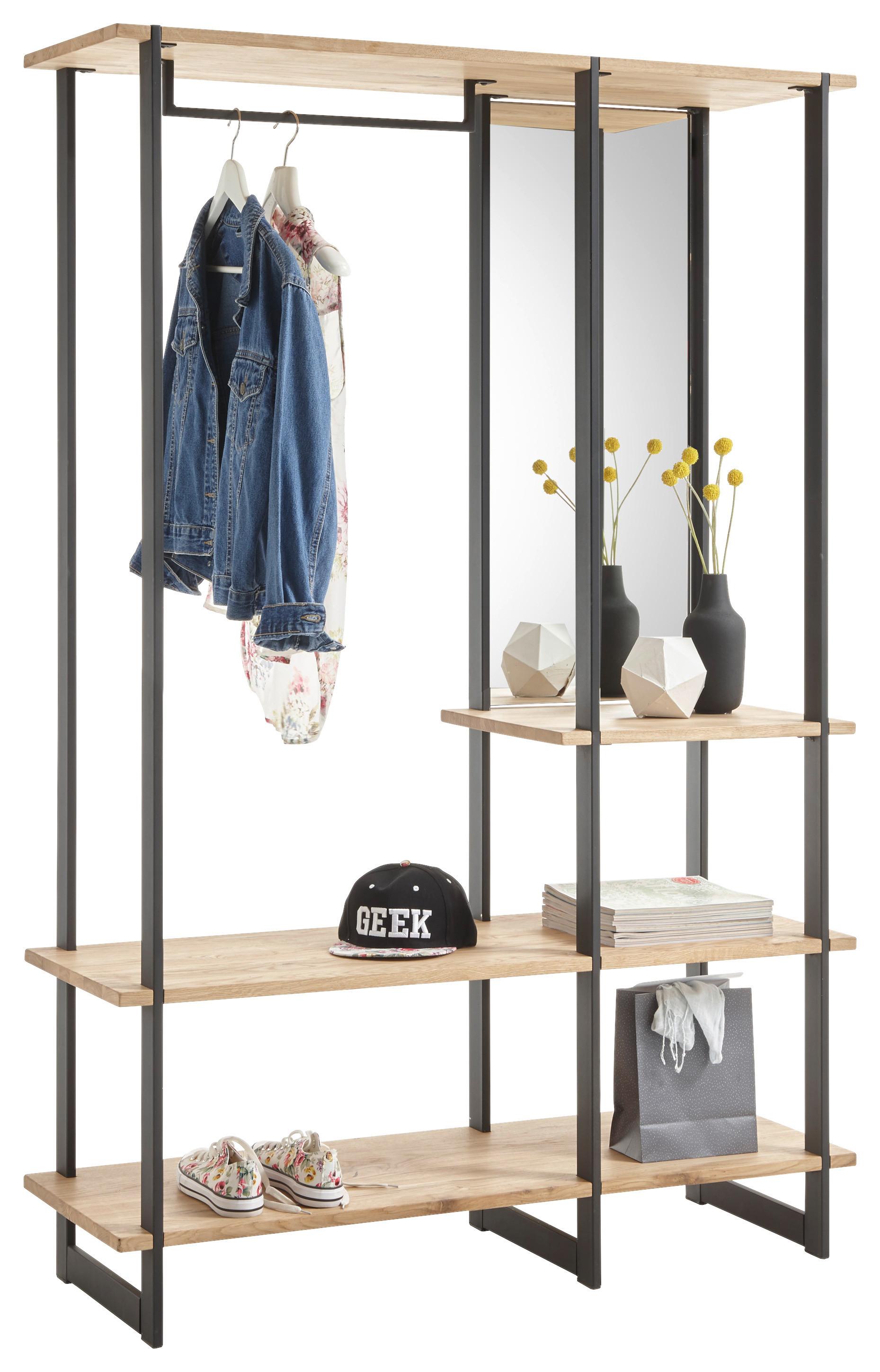 Garderobe Mauro Schwarz/ Eichefarben  Metall B: 120 cm - Eichefarben/Schwarz, Natur, Holz/Metall (120/180/40cm) - Livetastic