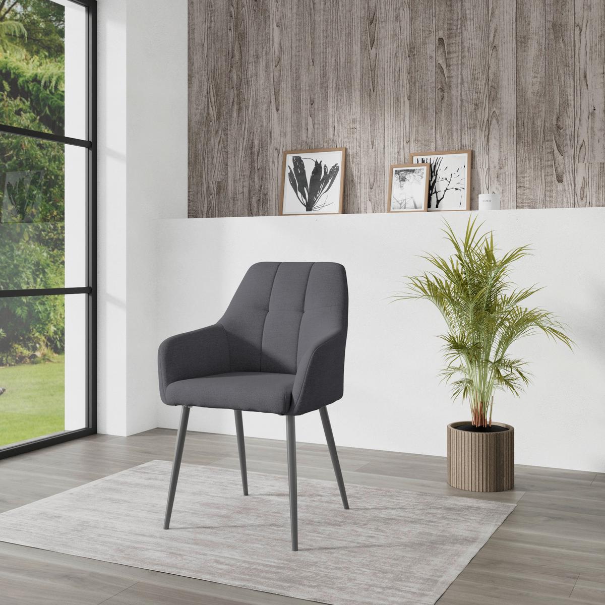 Armlehnstuhl Joe II Leinenoptik Grau - Schwarz/Grau, KONVENTIONELL, Textil/Metall (58/86/61cm)