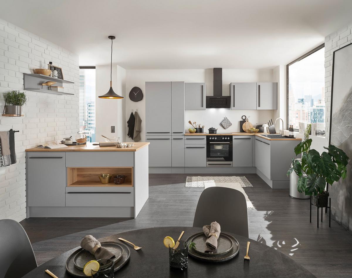 Eckküche Denver Grau/Eiche Dekor 310x175 cm - Eichefarben/Grau, Design, Holzwerkstoff (310/175cm) - MID.YOU