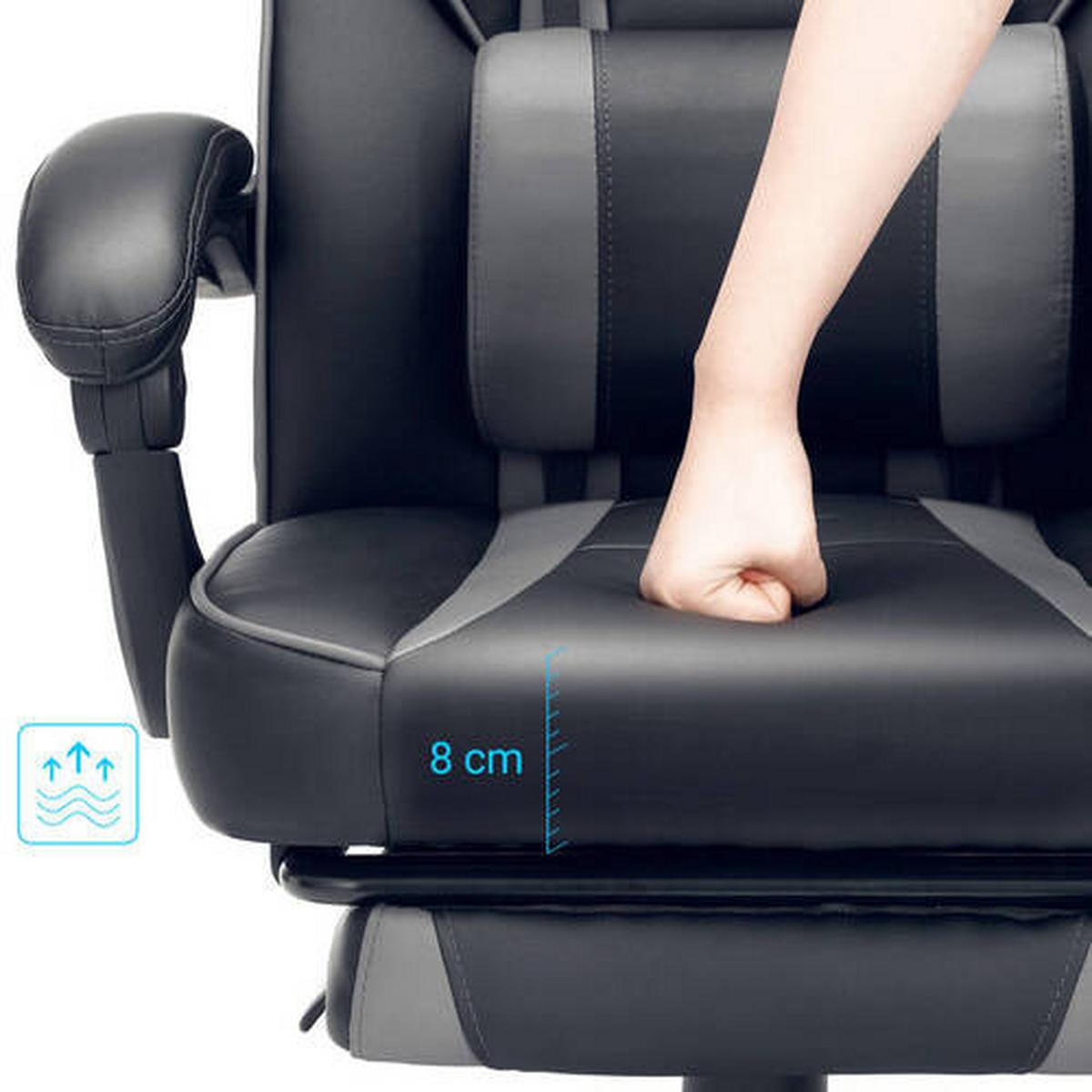 Gaming Stuhl Mit Liegefunktion Inkl. Kopf-, Nackenstütze - Schwarz/Grau, Basics, Leder/Kunststoff (67/116/66cm) - Boxxx