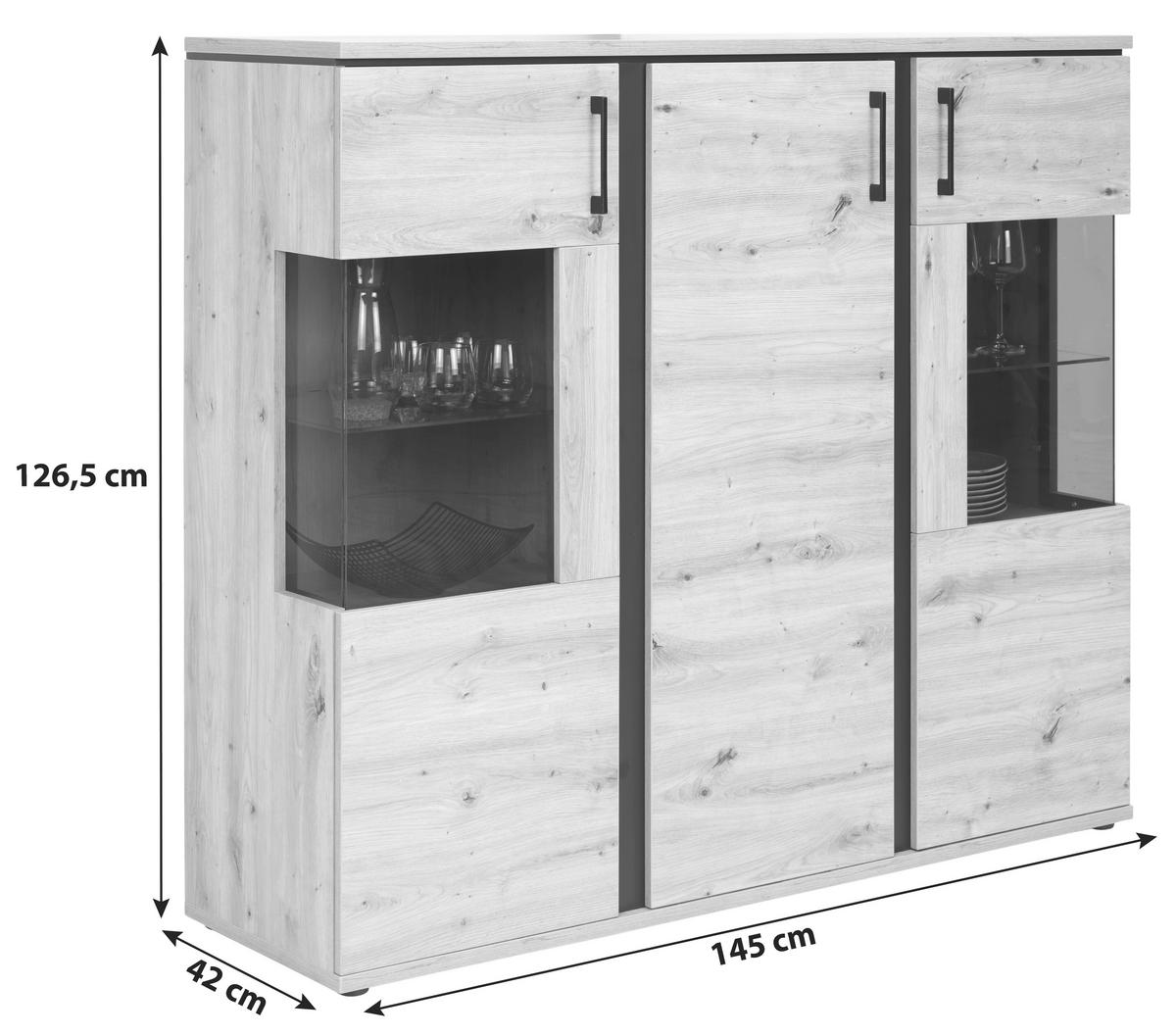 VYSOKÁ KOMODA NATURE - čierna/farba duba, Konventionell, kov/kompozitné drevo (145cm)