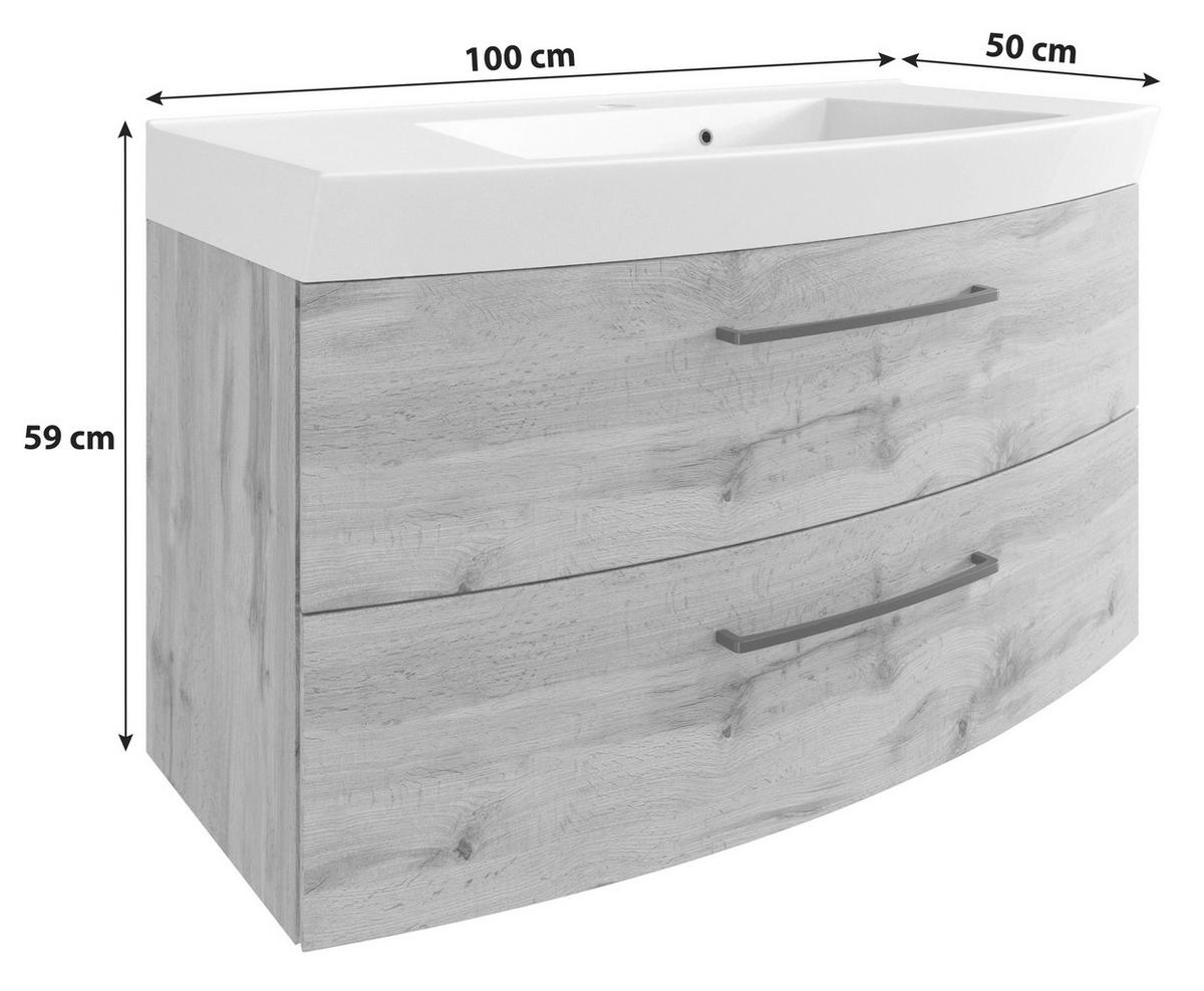 Waschbecken mit Unterschrank Manchester B:100cm Eiche Dekor - Eichefarben/Weiß, MODERN, Keramik/Holzwerkstoff (100cm) - Held
