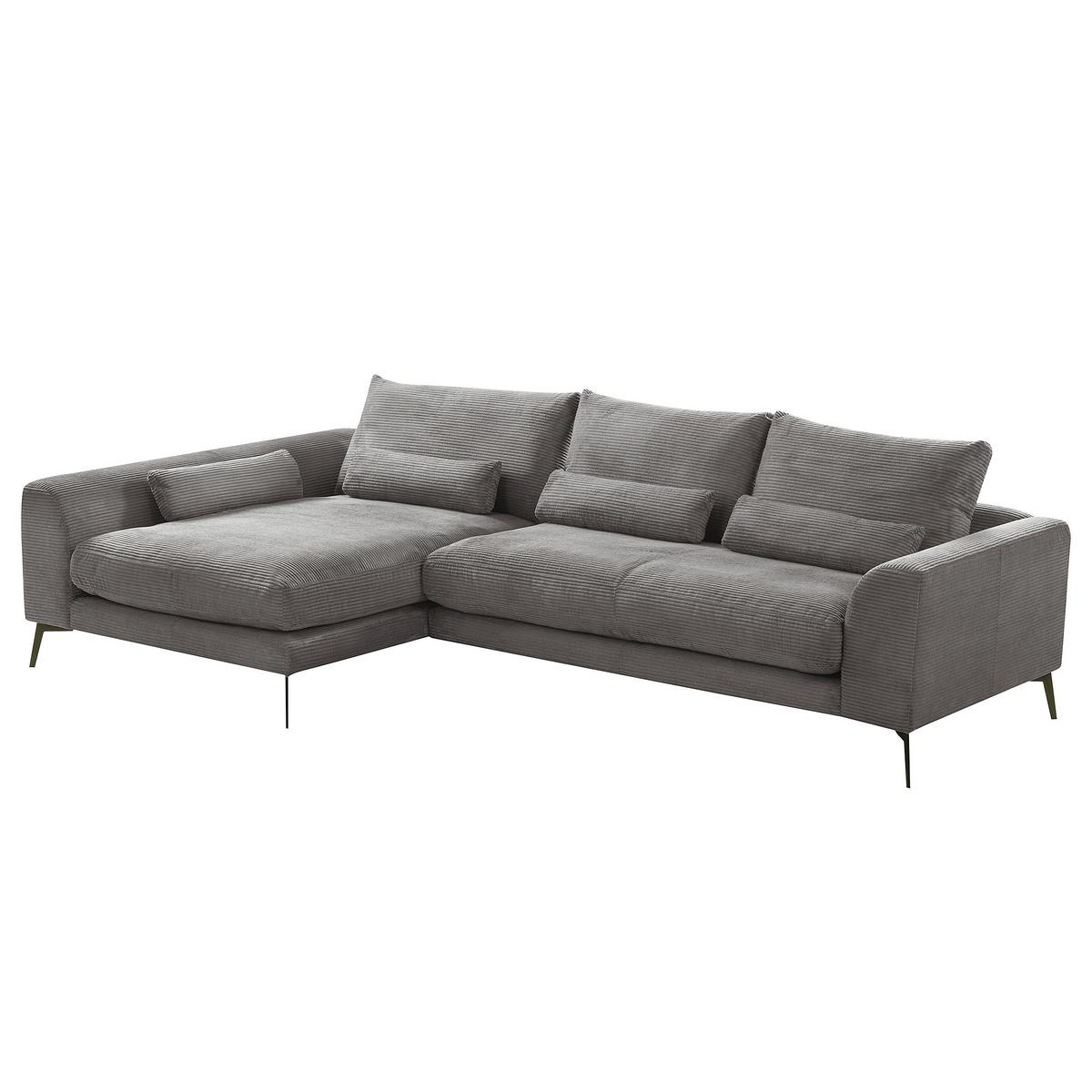 Ecksofa Berlin Cord Grau 172x313 cm - Schwarz/Grau, Design, Textil (172/313cm) - P & B