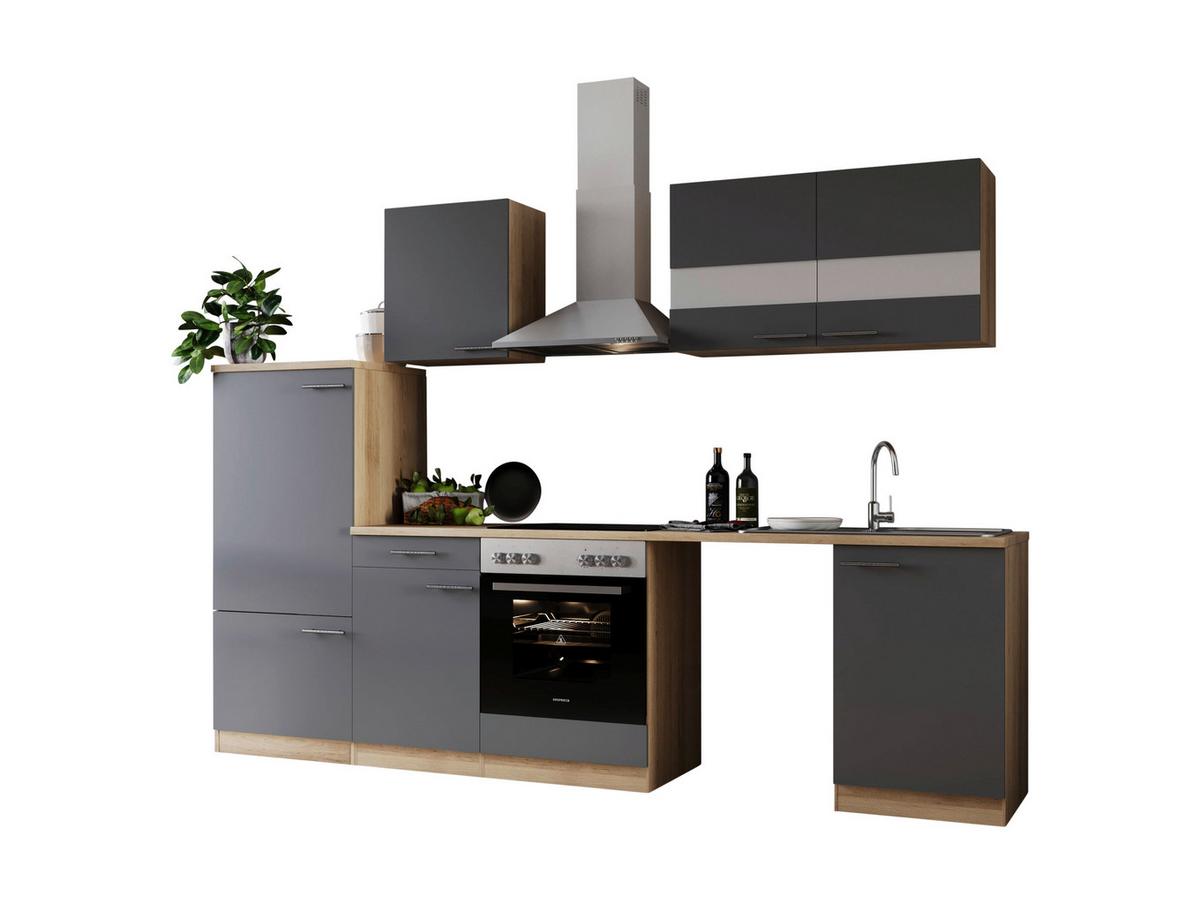 Küchenblock Merle Grau B: 280 cm - Eichefarben/Grau, Basics, Glas/Holzwerkstoff (280cm) - Respekta