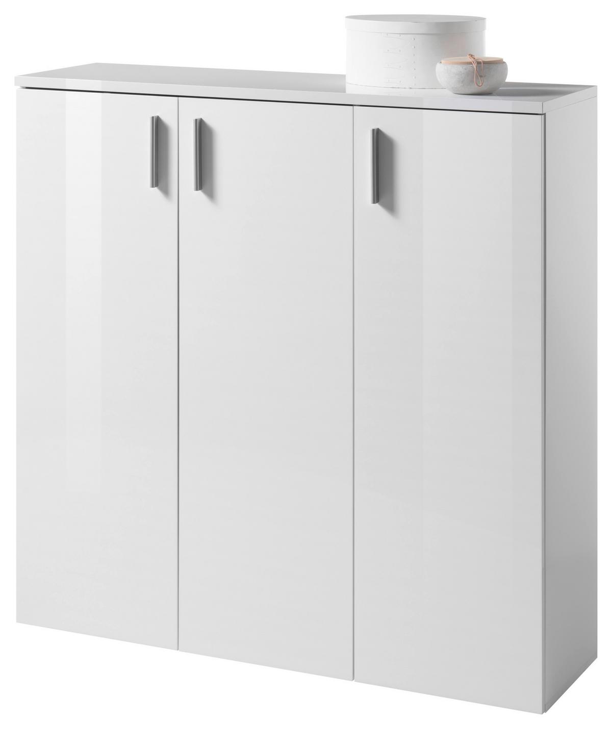 Schuhschrank Lincoln Weiß Dekor 3-Türig B: 120 cm - Weiß, MODERN, Holzwerkstoff (120/120/35cm) - MID.YOU