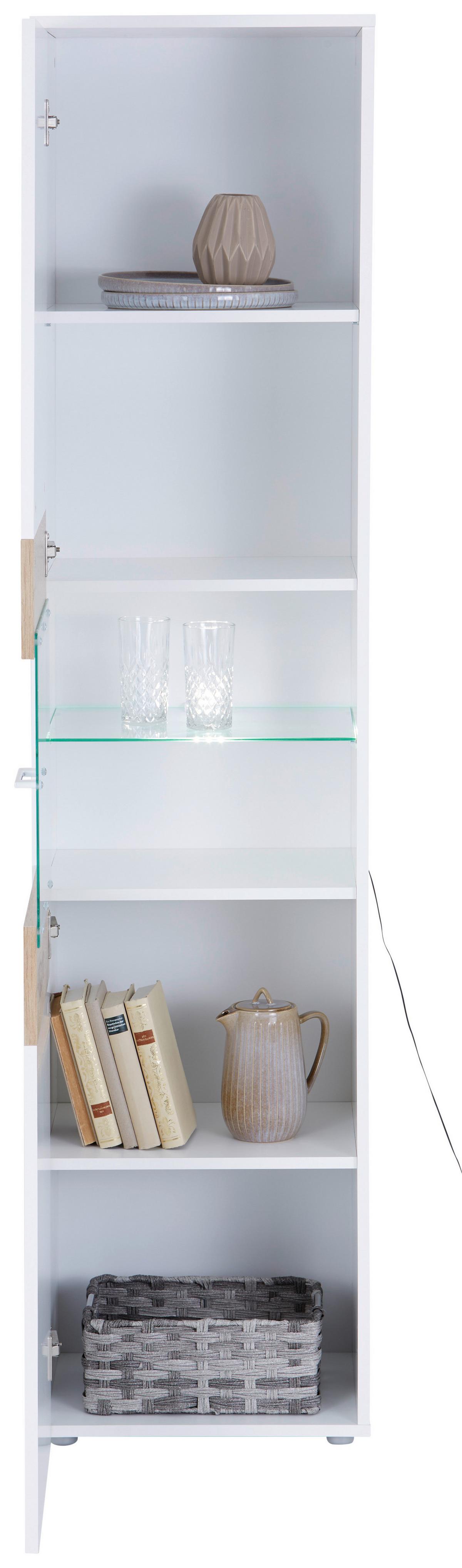 Vitrine Alex - Eichefarben/Weiß, KONVENTIONELL, Glas/Holzwerkstoff (45/195/37cm)