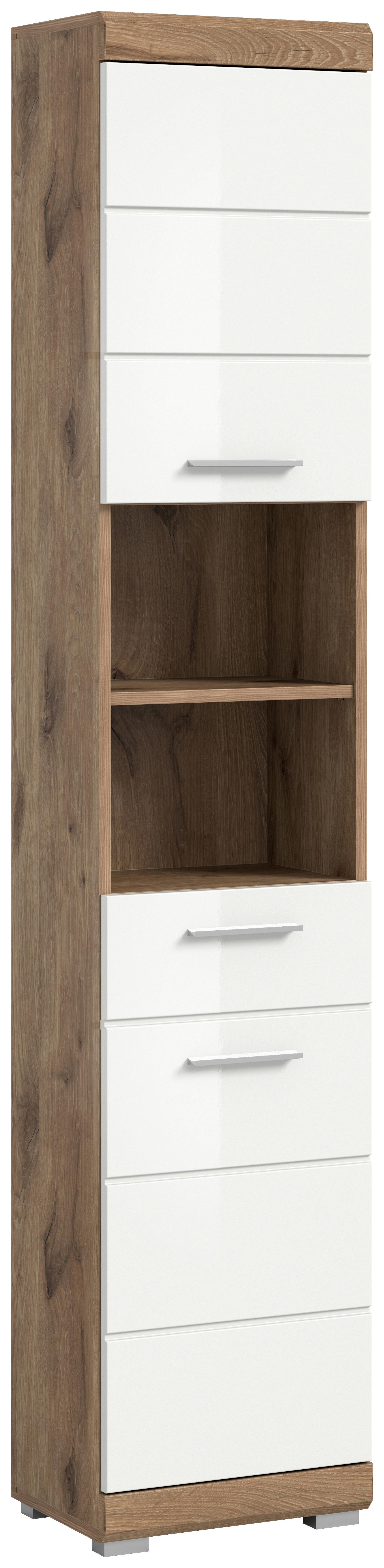 Hochschrank Wave Eichefarben Dekor Weiß Hg - Weiß Hochglanz/Eichefarben, MODERN, Holzwerkstoff (37/191/31cm) - MID.YOU