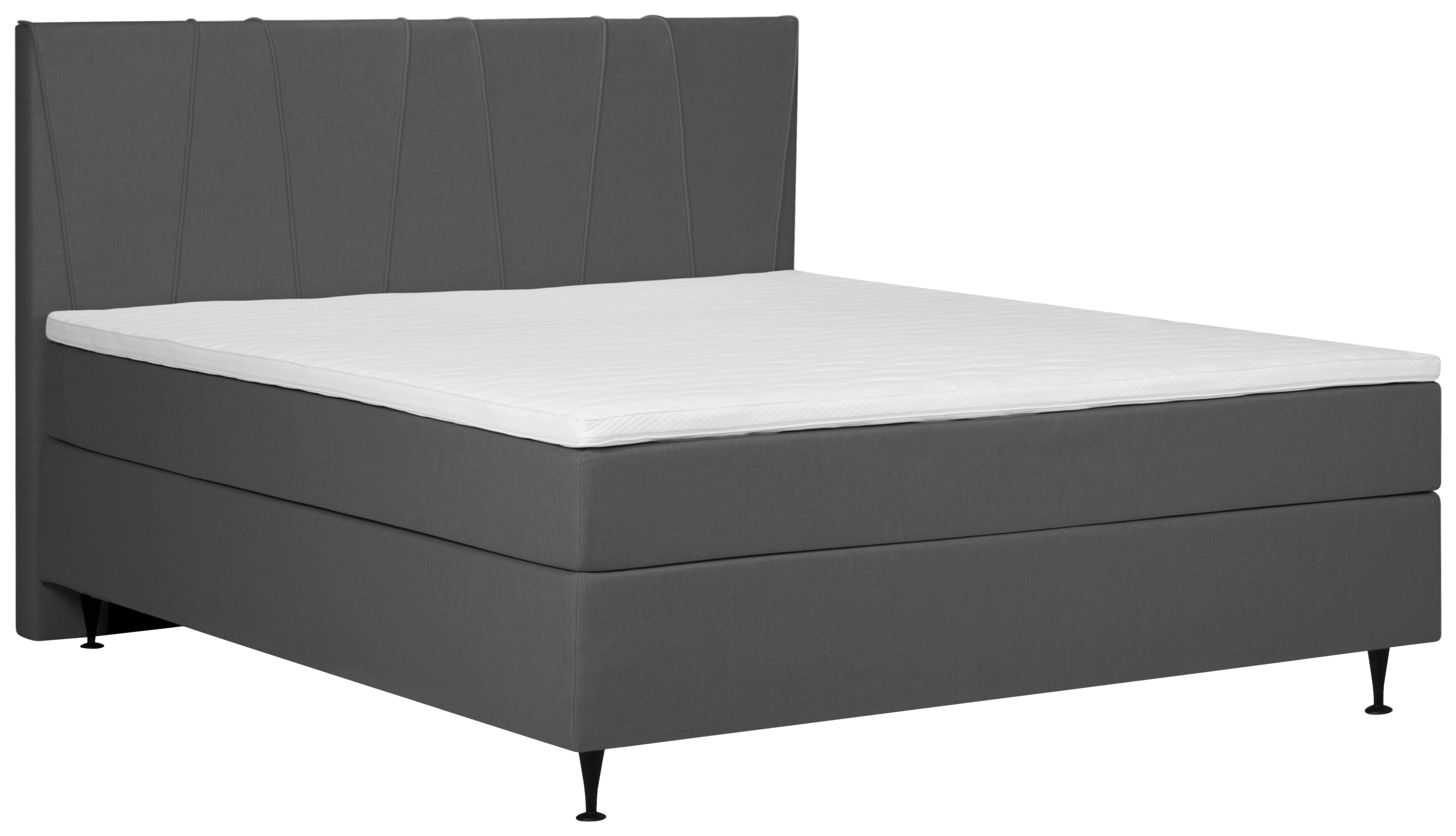 Boxspringbett Mit Topper 160x200 Cm Wels, Dunkelgrau - Graphitfarben/Schwarz, MODERN, Textil (160/200cm) - MID.YOU