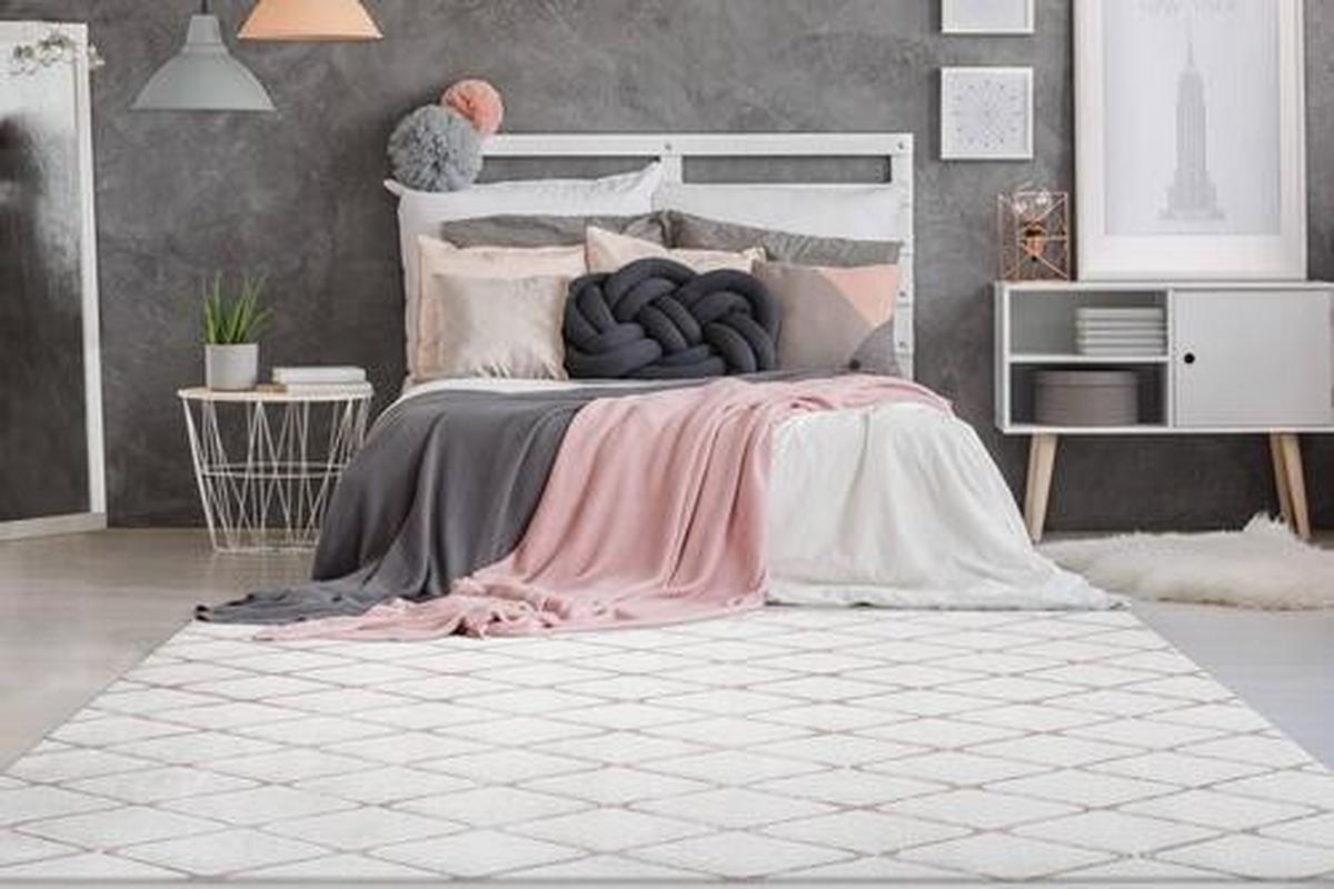 Hochflor Teppich Weiß/Rosa Vivica 160x230 cm - Weiß, Design, Textil (160/230cm) - Kayoom