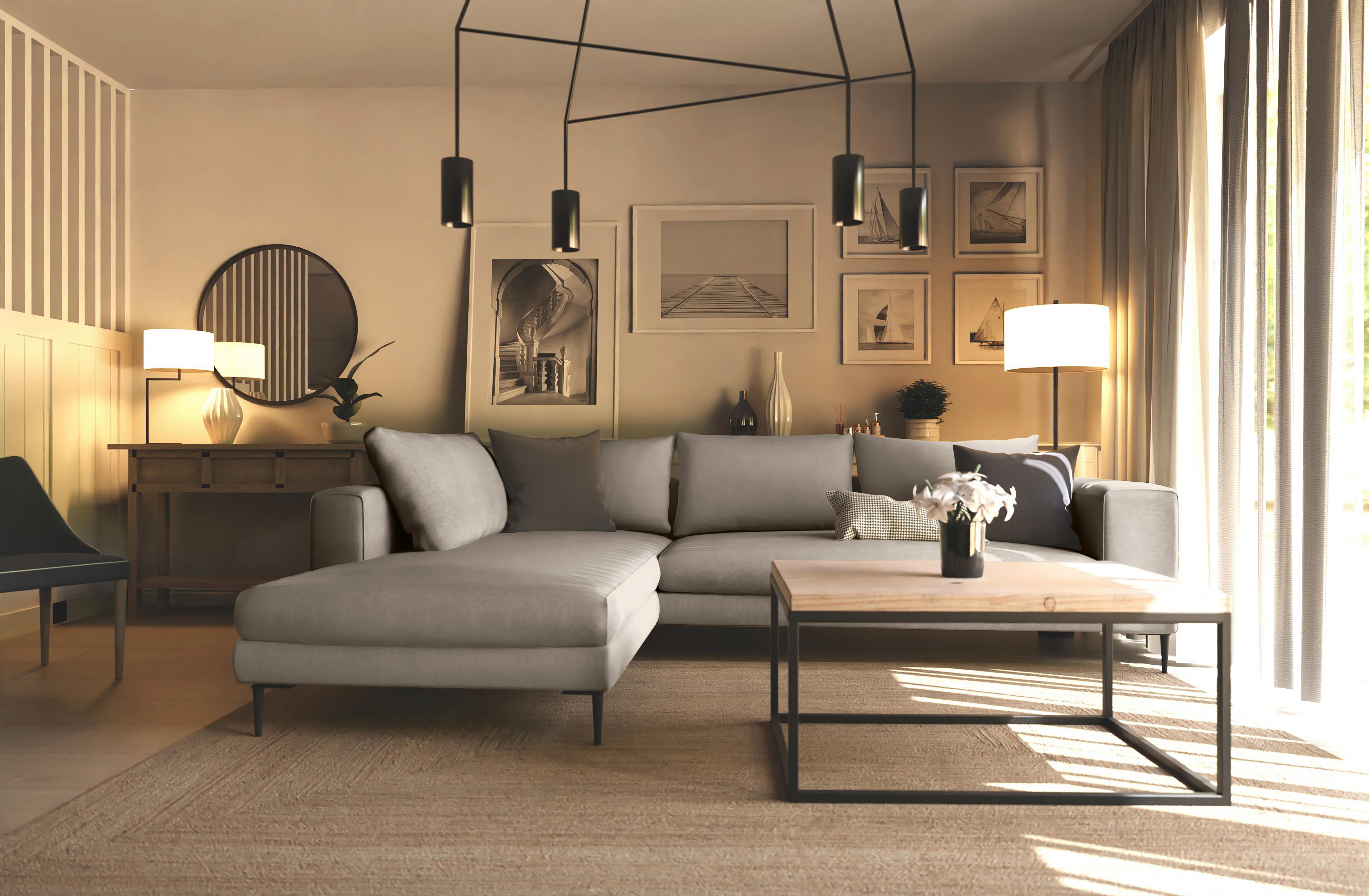 Ecksofa Aurora Ii - Taupe/Schwarz, MODERN, Textil (210/295cm) - Trendmanufaktur