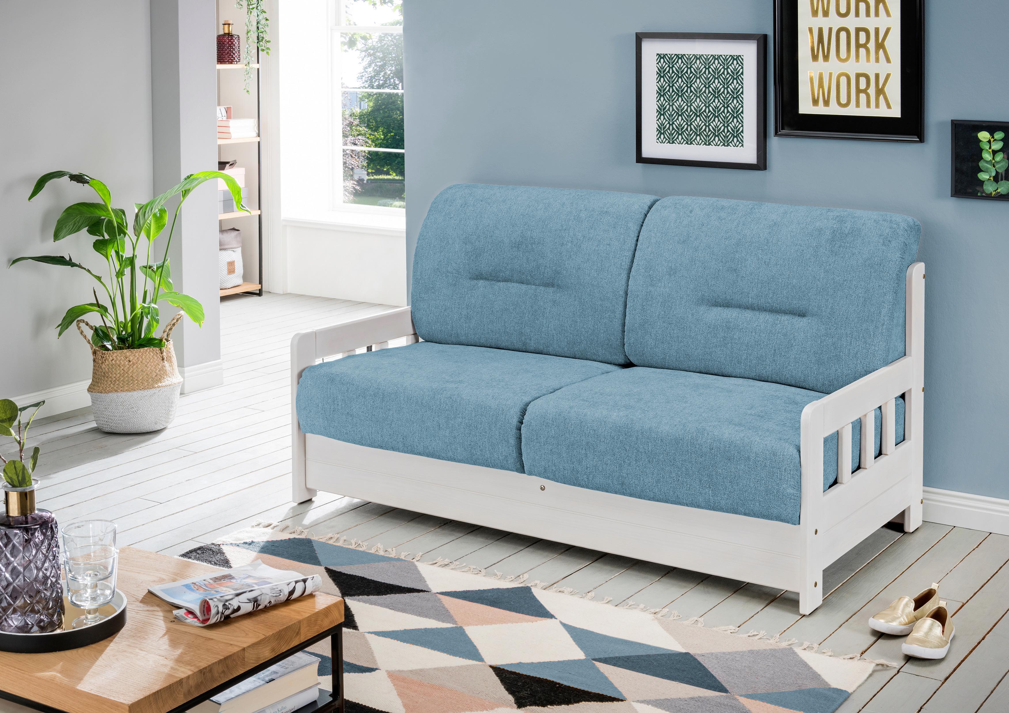 Schlafsofa mit Kiefernholz Korpus Camino, Mikrofaser - Blau/Weiß, LIFESTYLE, Holz/Textil (154/88/90cm) - Livetastic