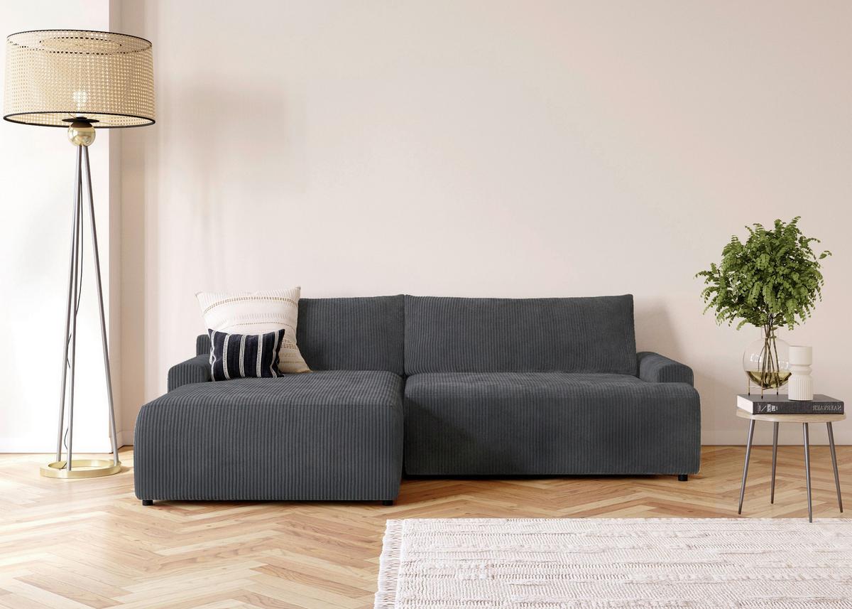 Eckschlafsofa Prag, Anthrazit S: 167x253 cm - Anthrazit/Schwarz, MODERN, Textil (167/253cm) - Trendmanufaktur
