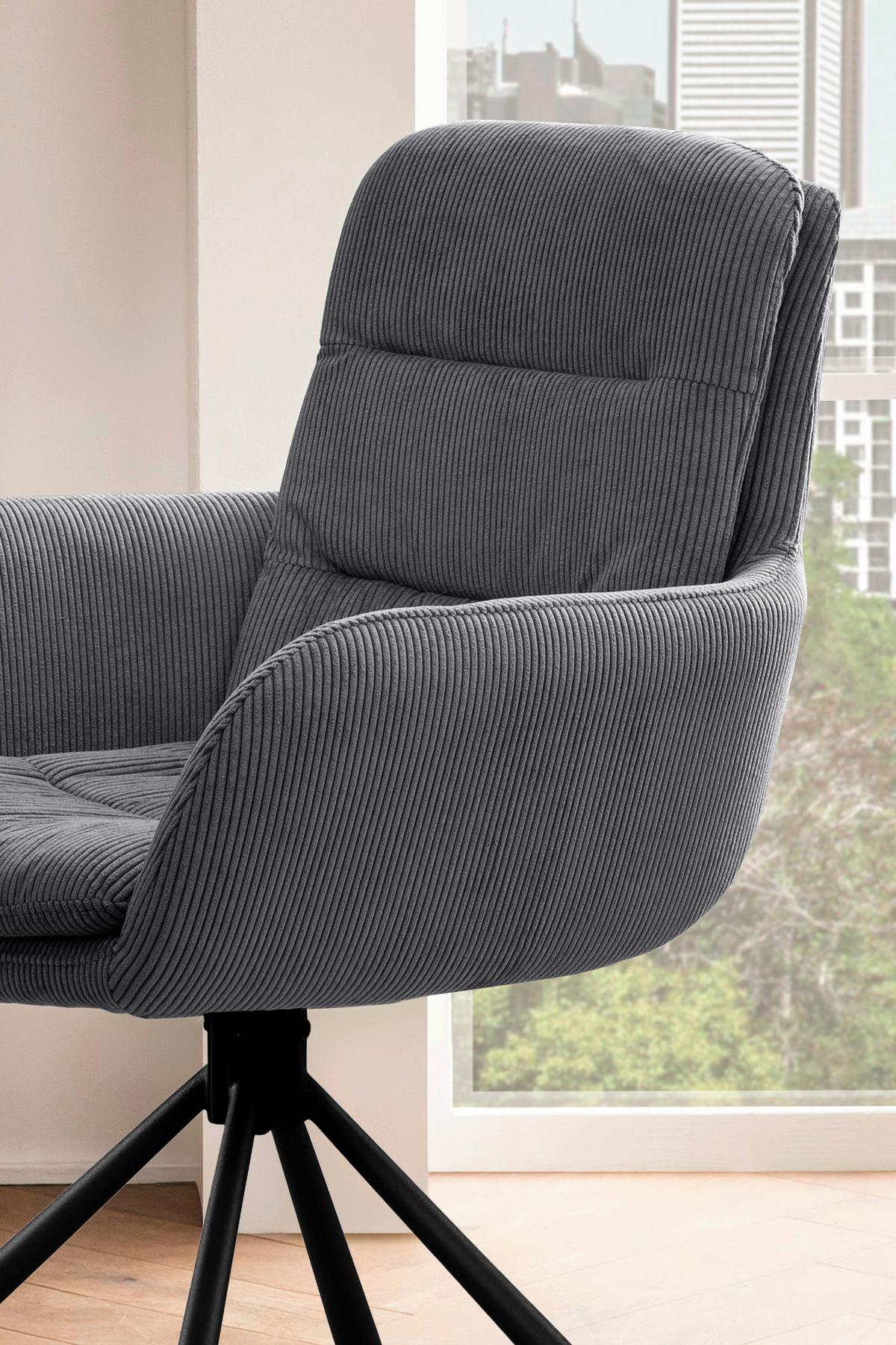 Armlehnstuhl Dunkelgrau B: 60cm - Dunkelgrau/Schwarz, MODERN, Textil/Metall (60/89/64cm) - Livetastic