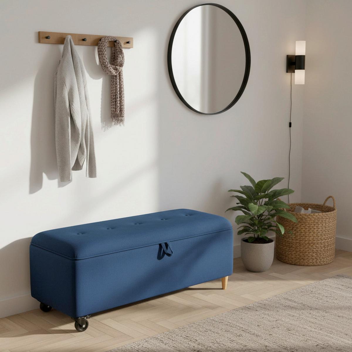 Sedací lavice s úl.prostorem ELLA modrá - modrá/černá, Moderní, dřevo/textil (124/48/43cm) - Bessagi Home