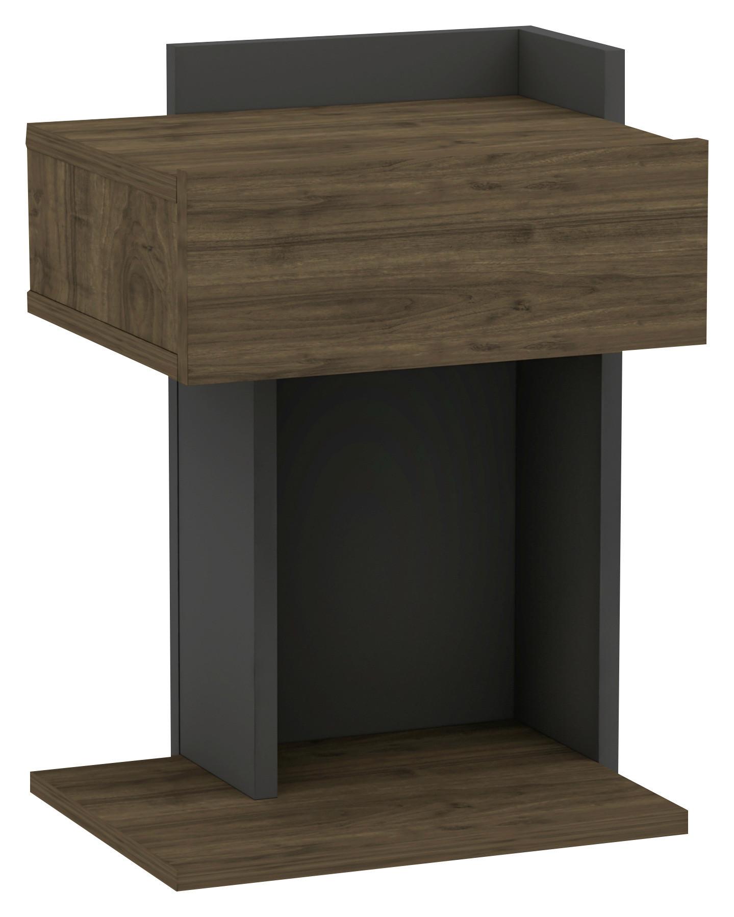 Nachtkästchen, Anthrazit, Walnuss Dekor, H: 55 Cm - Anthrazit/Walnussfarben, Design, Holzwerkstoff (41,4/55/33,2cm) - MID.YOU