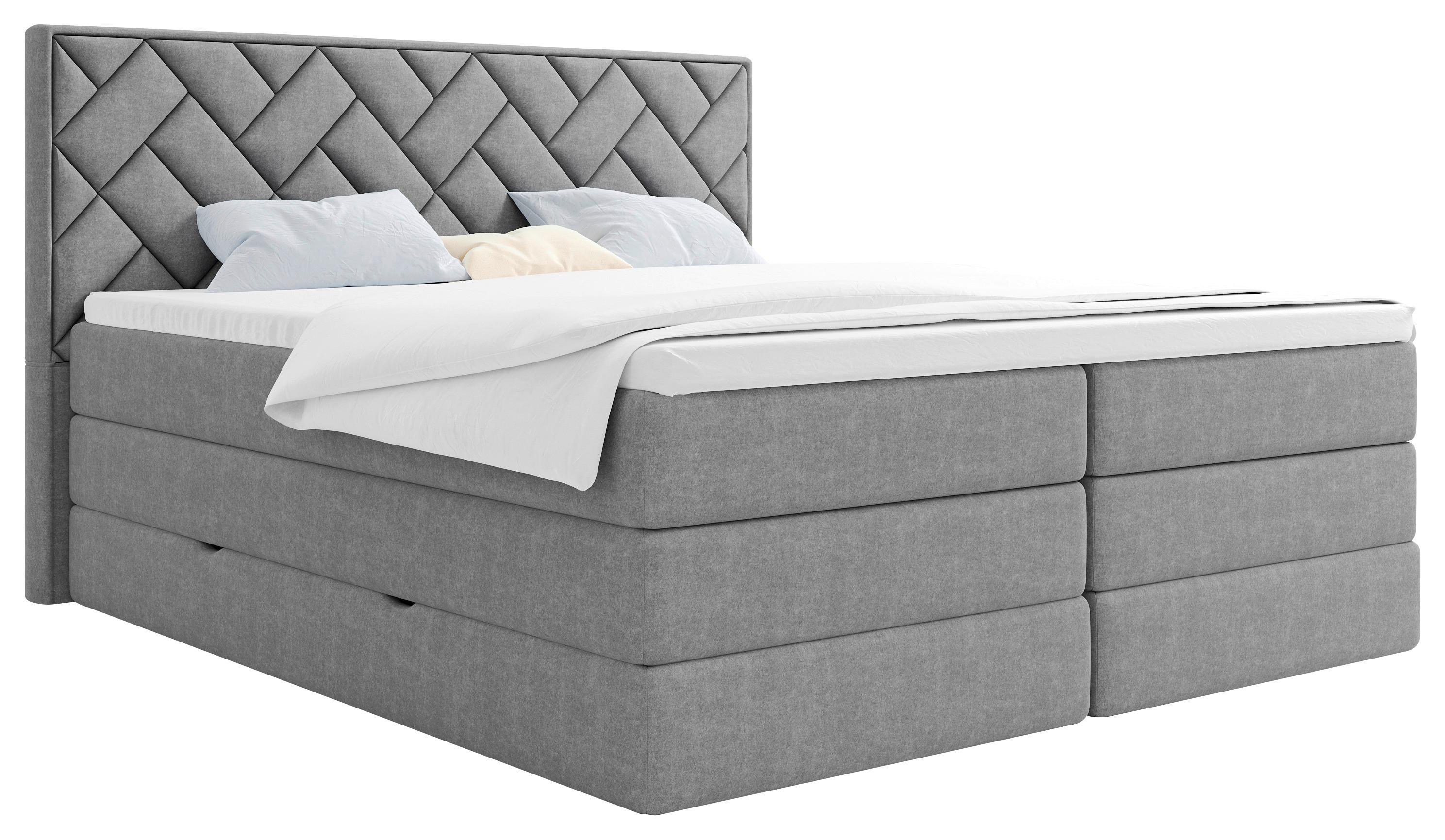 Boxspringbett mit Topper & Bettkasten 160x200 Loreno - Silberfarben/Schwarz, MODERN, Holzwerkstoff/Textil (160/200cm) - Livetastic
