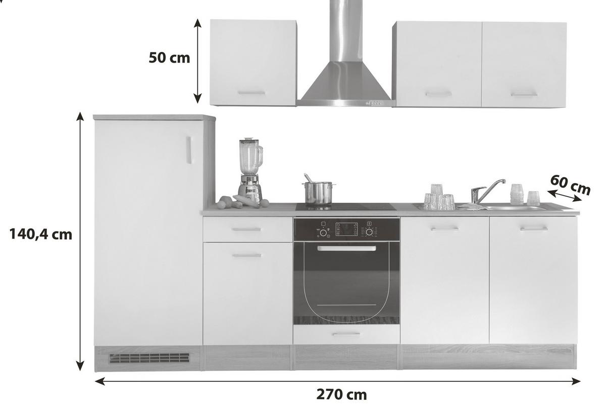 Küchenzeile Welcome Andy ohne Geräte 270 cm Weiß/Eiche Dekor - Weiß/Sonoma Eiche, MODERN, Holzwerkstoff (270/195/60cm)
