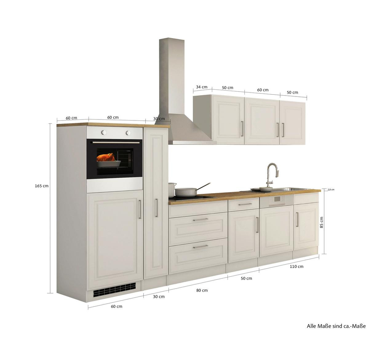 Küchenblock Rom Weiß B: 330 cm - Weiß/Sonoma Eiche, MODERN, Holzwerkstoff (330cm) - Held