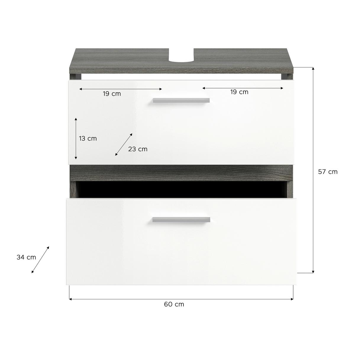 Badezimmer Blake Weiß Hg B: 60 Cm - Weiß Hochglanz/Schwarz, MODERN, Glas/Holzwerkstoff (60cm) - MID.YOU