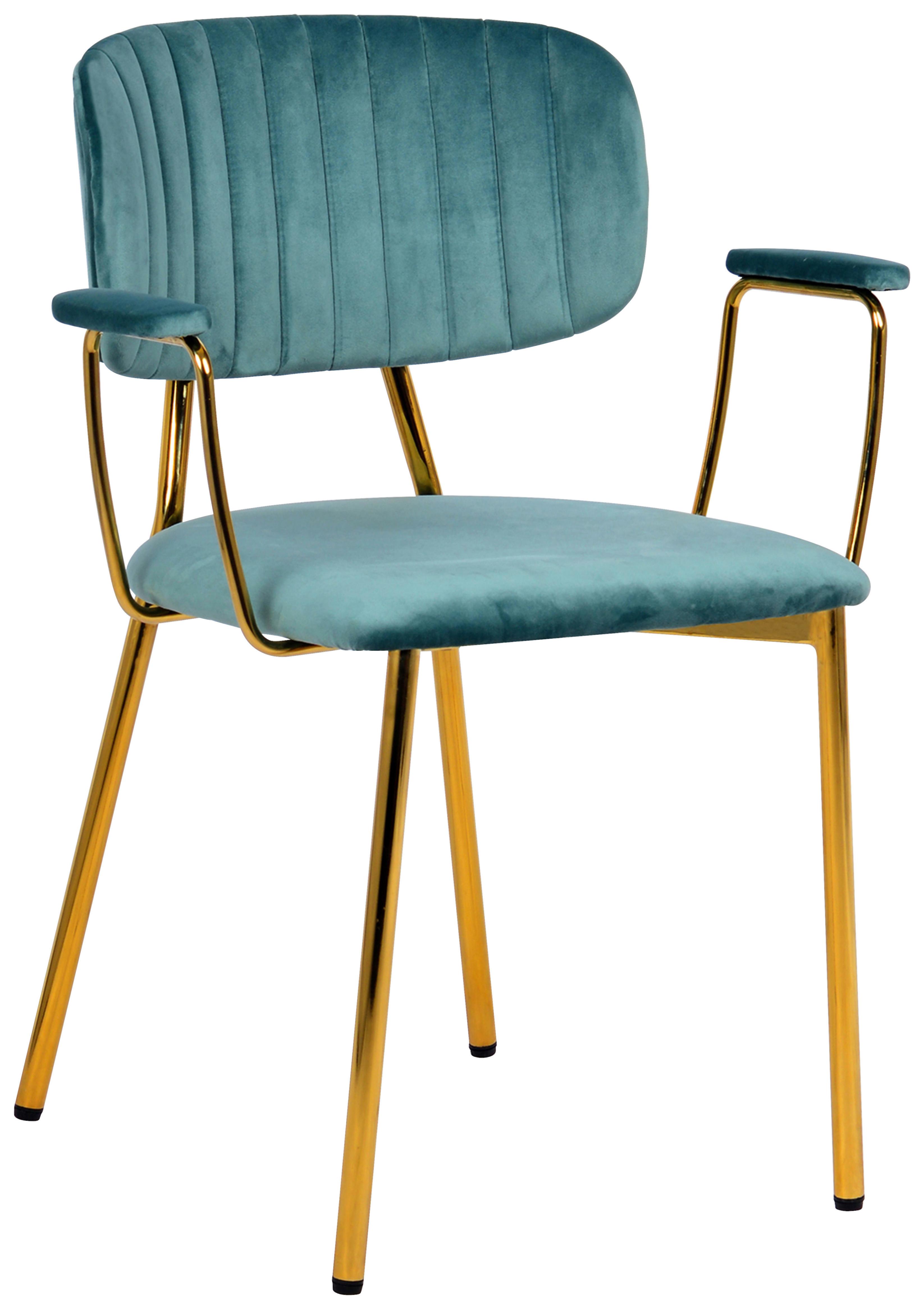 SADA STOLIČIEK S PODRÚČKAMI KIAN - zlatá/mätovozelená, Modern, kov/textil (63/80/51cm) - MID.YOU