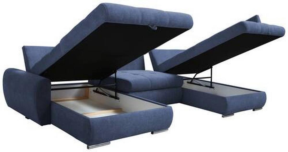 Ecksofa Canion - Chromfarben/Dunkelblau, Design, Textil (174/322/173cm) - Livetastic