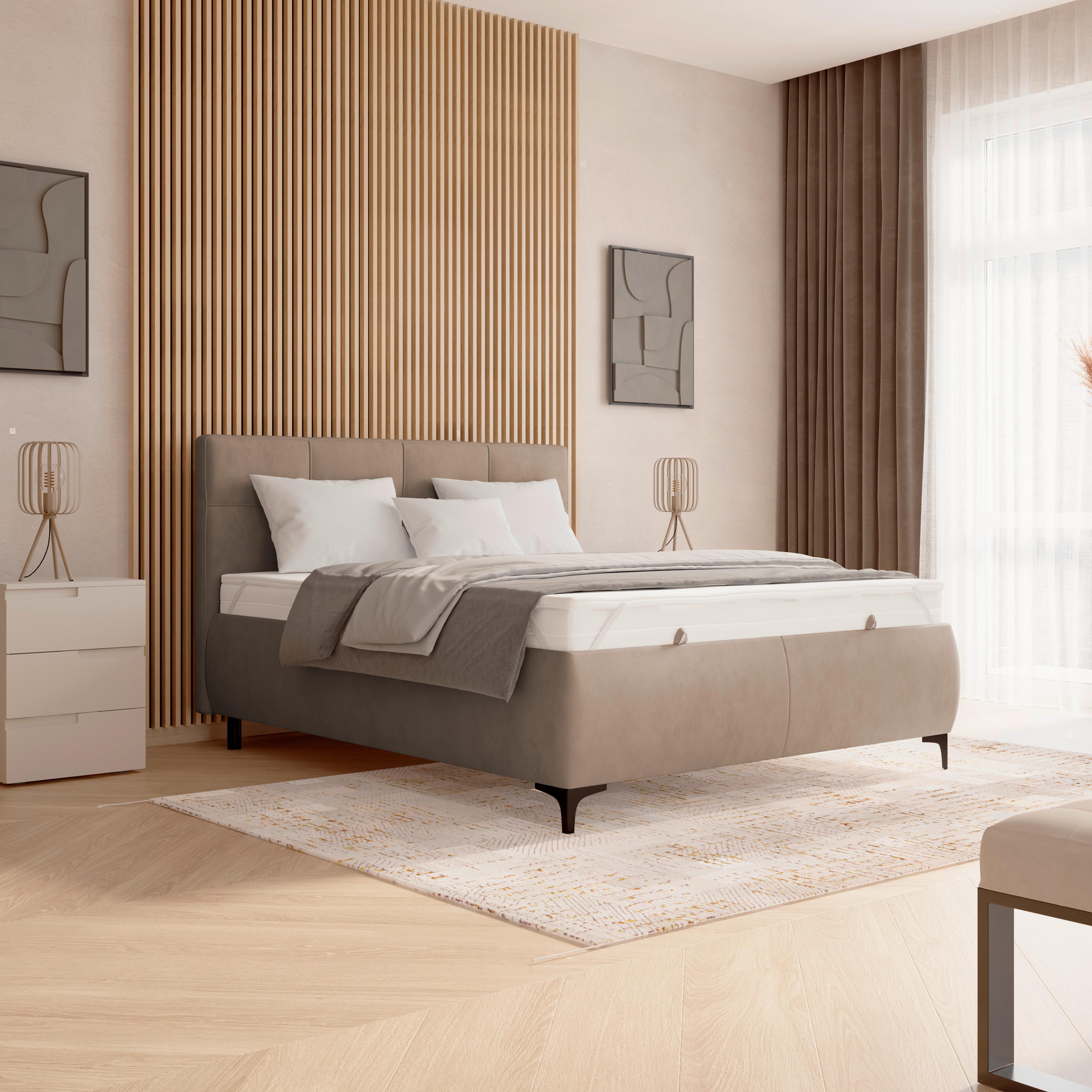 Polsterbett Zeni 140 - Sandfarben/Schwarz, KONVENTIONELL, Holz/Textil (140/200cm)