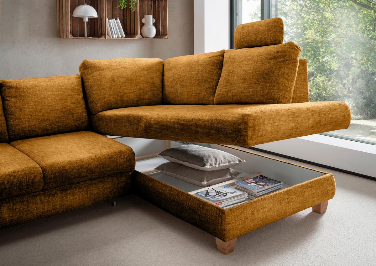 Eckschlafsofa Positano Goldfarben S: 265x206 Cm - Wildeiche/Goldfarben, MODERN, Textil (265/206cm) - Livetastic