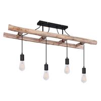 Deckenleuchte H: 80 cm 4-Flammig, Holzleiter - Schwarz/Naturfarben, Natur, Holz/Metall (115/30/80cm) - Globo