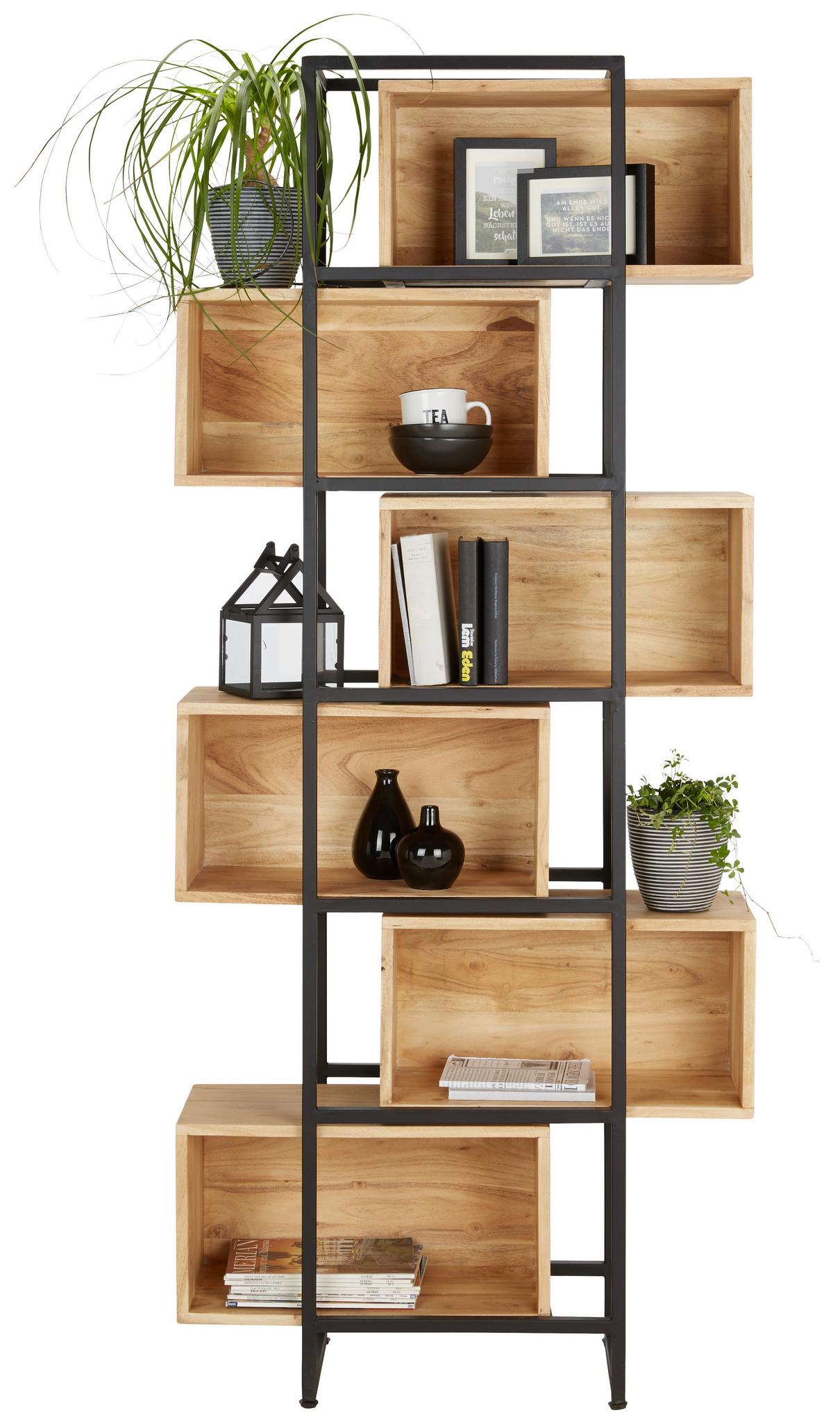 Regal lakovaný akácia masív - čierna, Lifestyle, kov/drevo (80/194/30cm) - Mömax