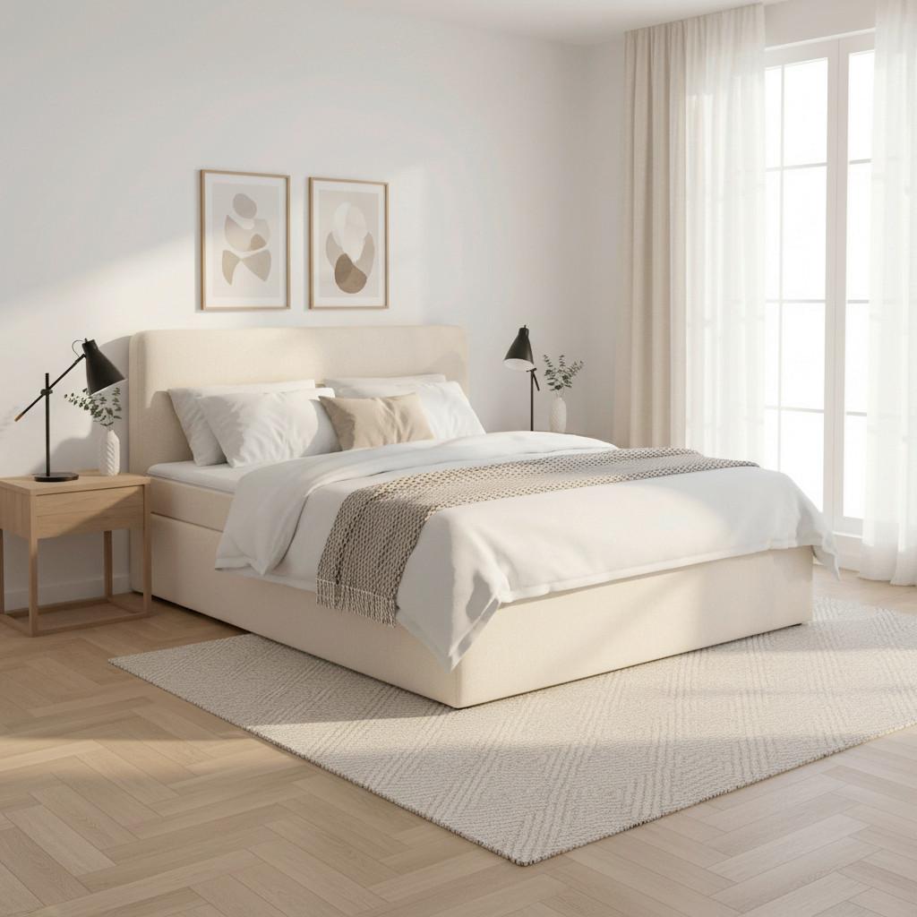 Boxspringová manželská postel Marco 180x200, béžová - černá/krémová, Moderní, dřevo/textil (180/200cm) - Bessagi