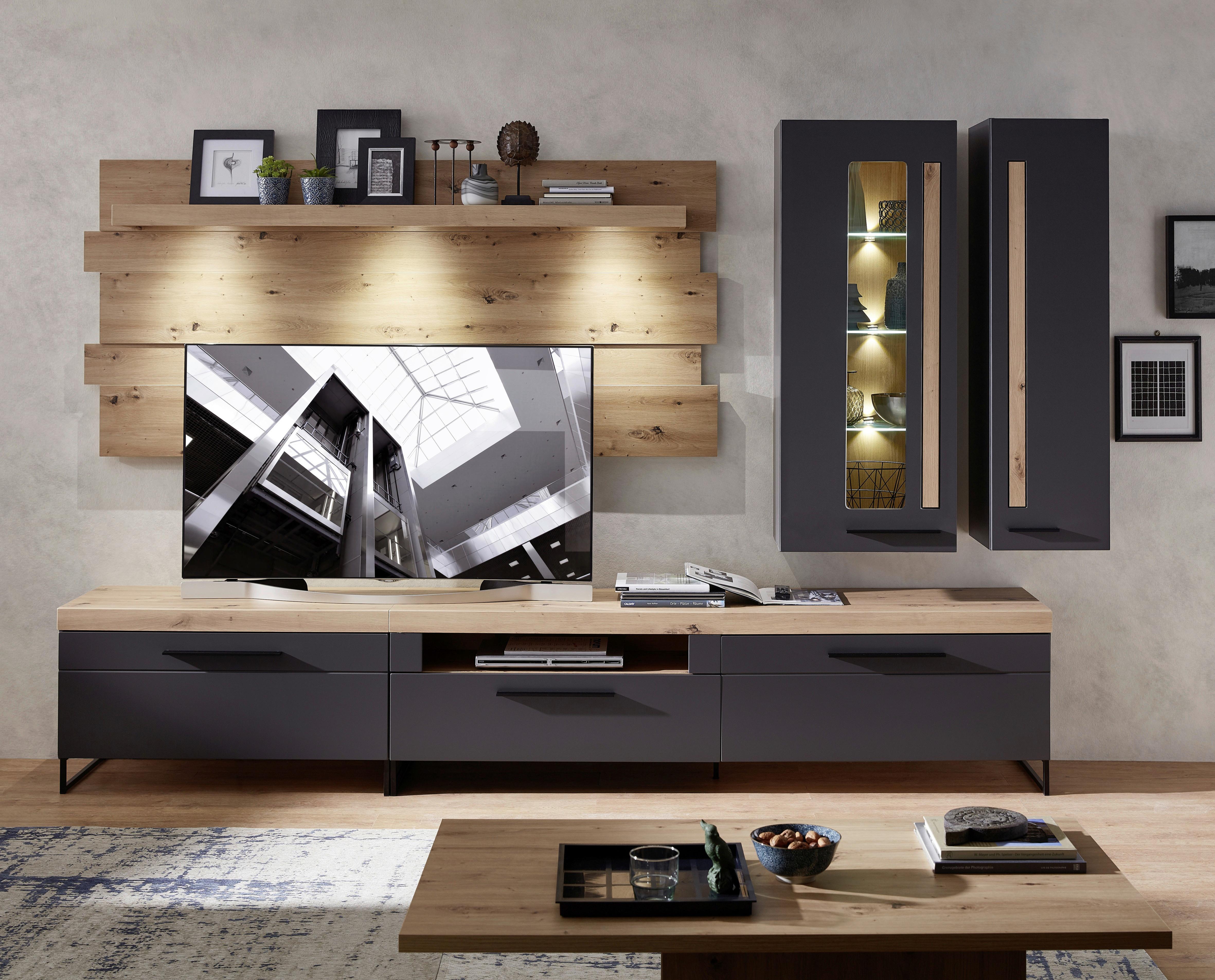 Obývacia Stena Loft -Two Grafit/dub Artisan - farby dubu/čierna, Moderný, kov/kompozitné drevo (314/201/44cm) - Livetastic