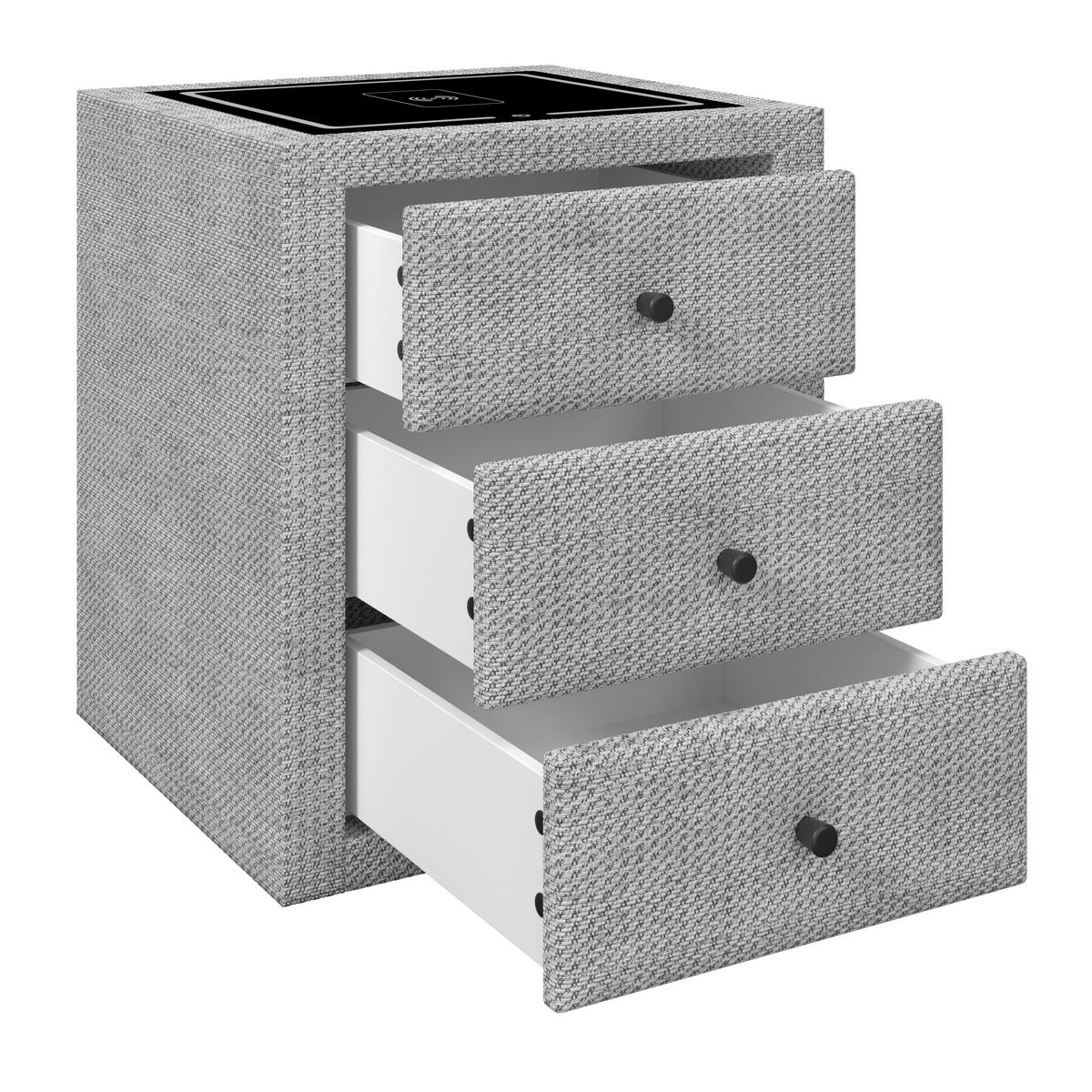 Nachtkästchen Brisbane II mit Induktionsladezone B: 49,5cm - Hellgrau, Trend, Glas/Holzwerkstoff (49,5/56,5/46cm) - Sembella
