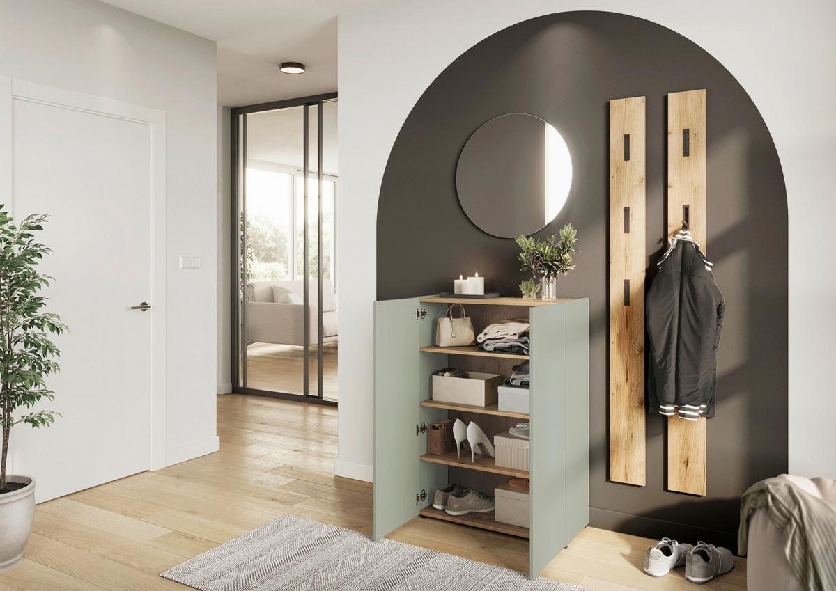 Schuhschrank Alviano Weiß/Eiche Dekor B: 74cm - Eichefarben/Schwarz, Design, Holzwerkstoff (74/105/33cm) - Germania